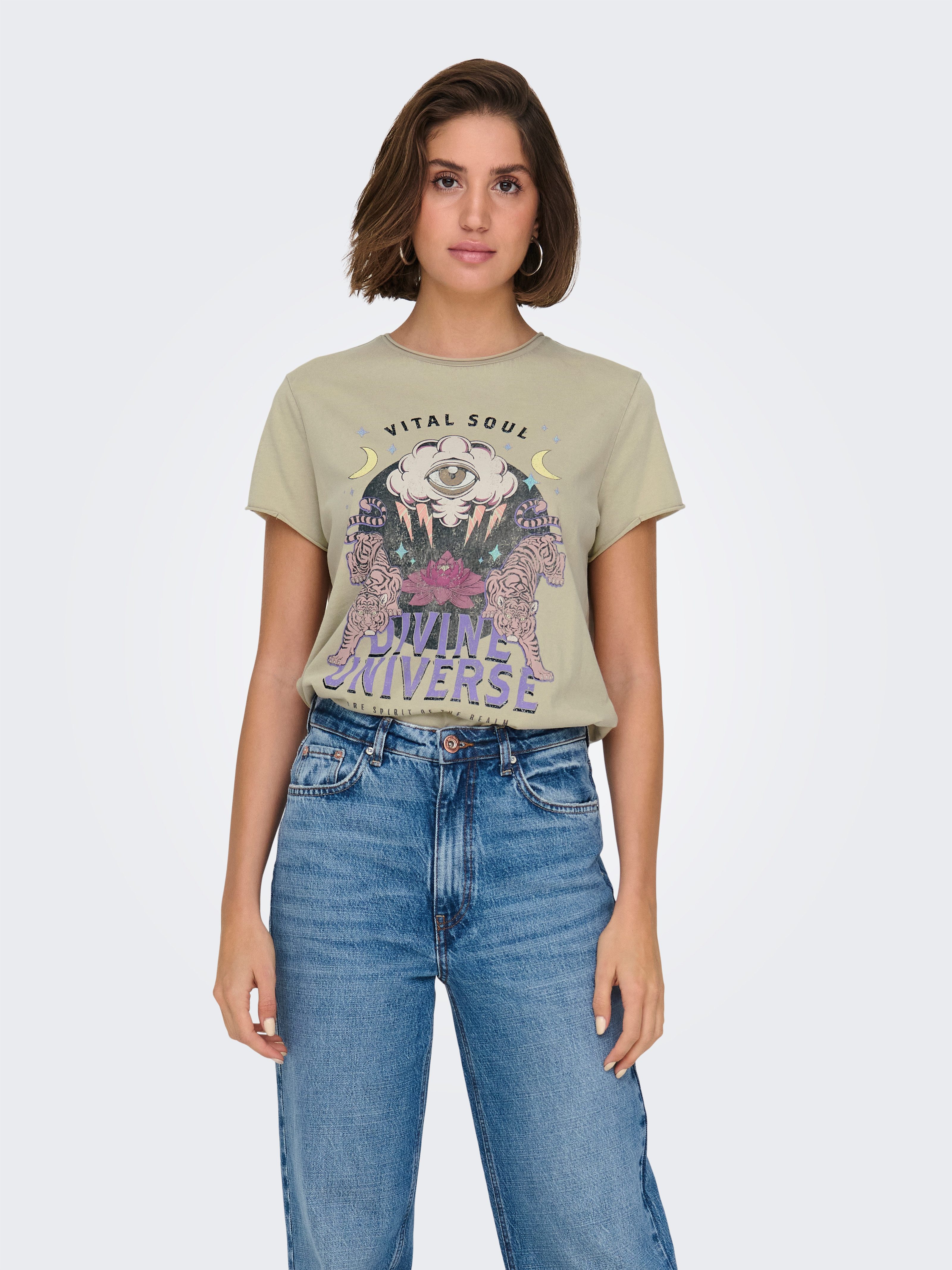 Only Shirt met korte mouwen ONLLUCY LIFE S/S EYE TOP BOX JRS