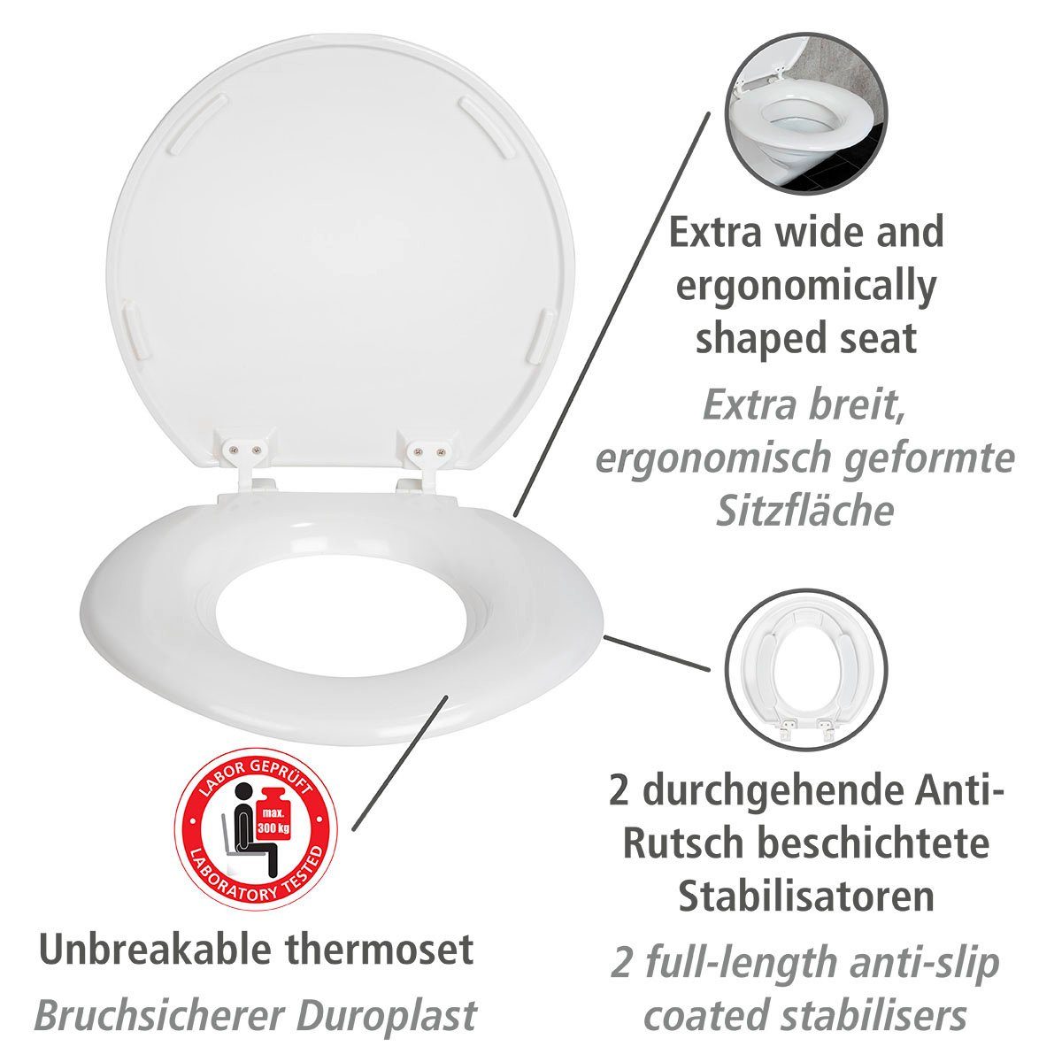 WENKO Toiletzitting Torino XXL extra breed, belastbaar tot 300 kg
