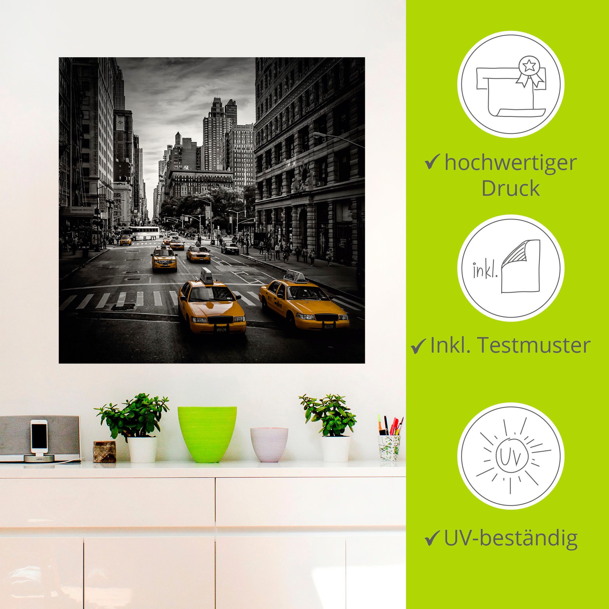 Artland Artprint New York City Verkeer 5th Avenue als artprint van aluminium, artprint voor buiten, artprint op linnen, poster, muursticker