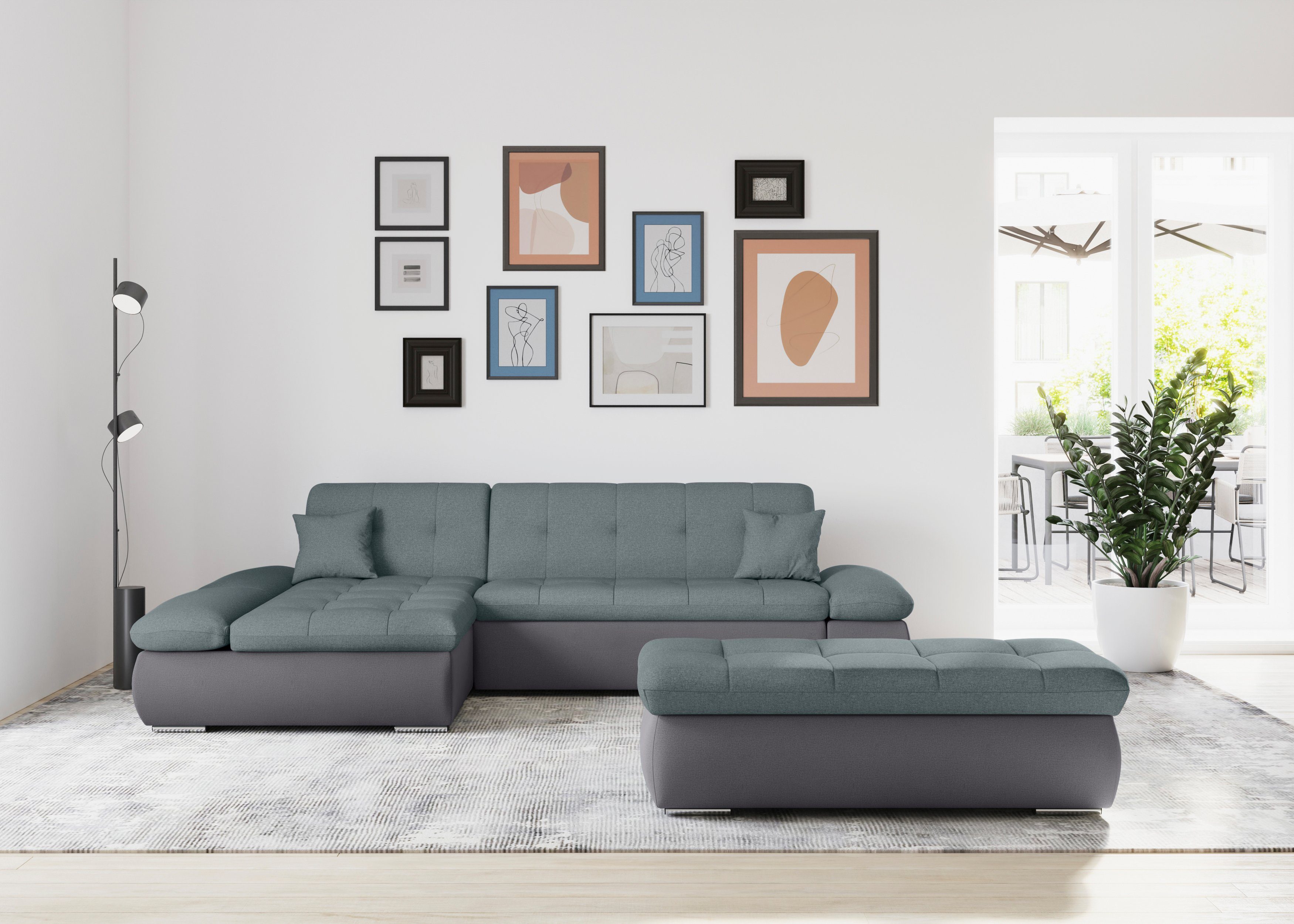DOMO collection Hoekbank Moric, L-vorm, XXL-bank - Breedte 300cm XXL-formaat, optioneel ook met slaapbank functie en verstelling armleuning,