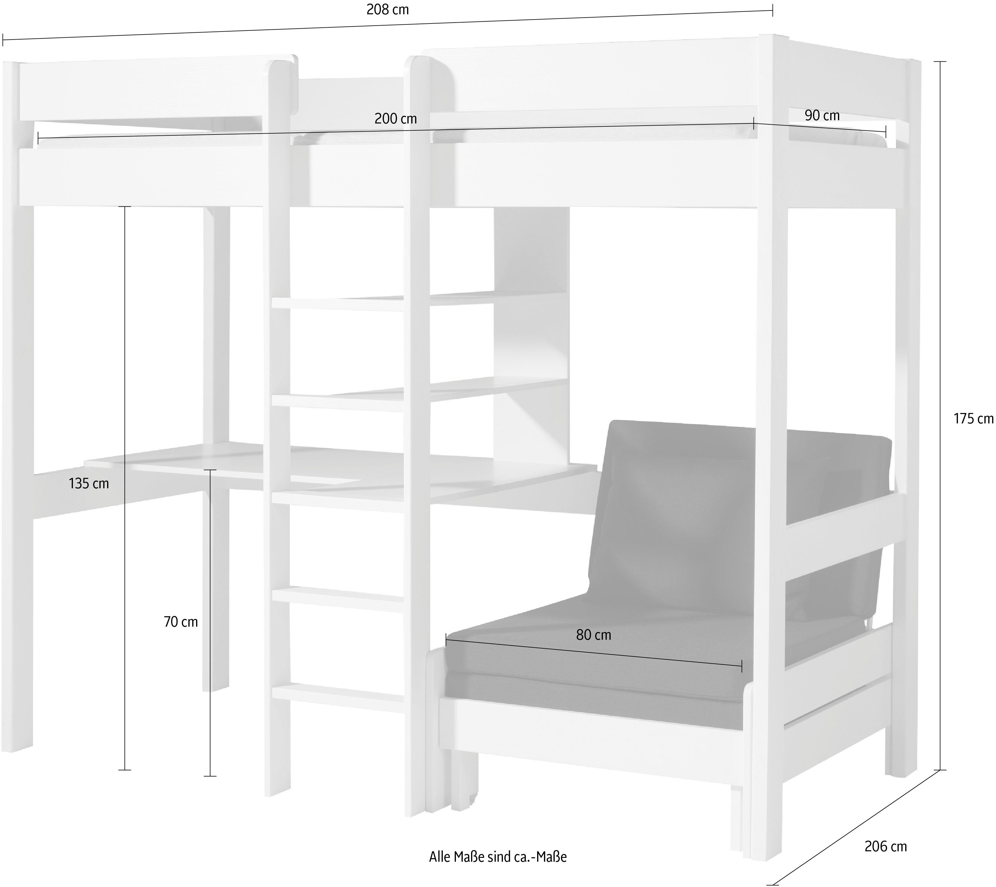 Vipack Hoogslaper PINO met stoel, schrijfblad en rek