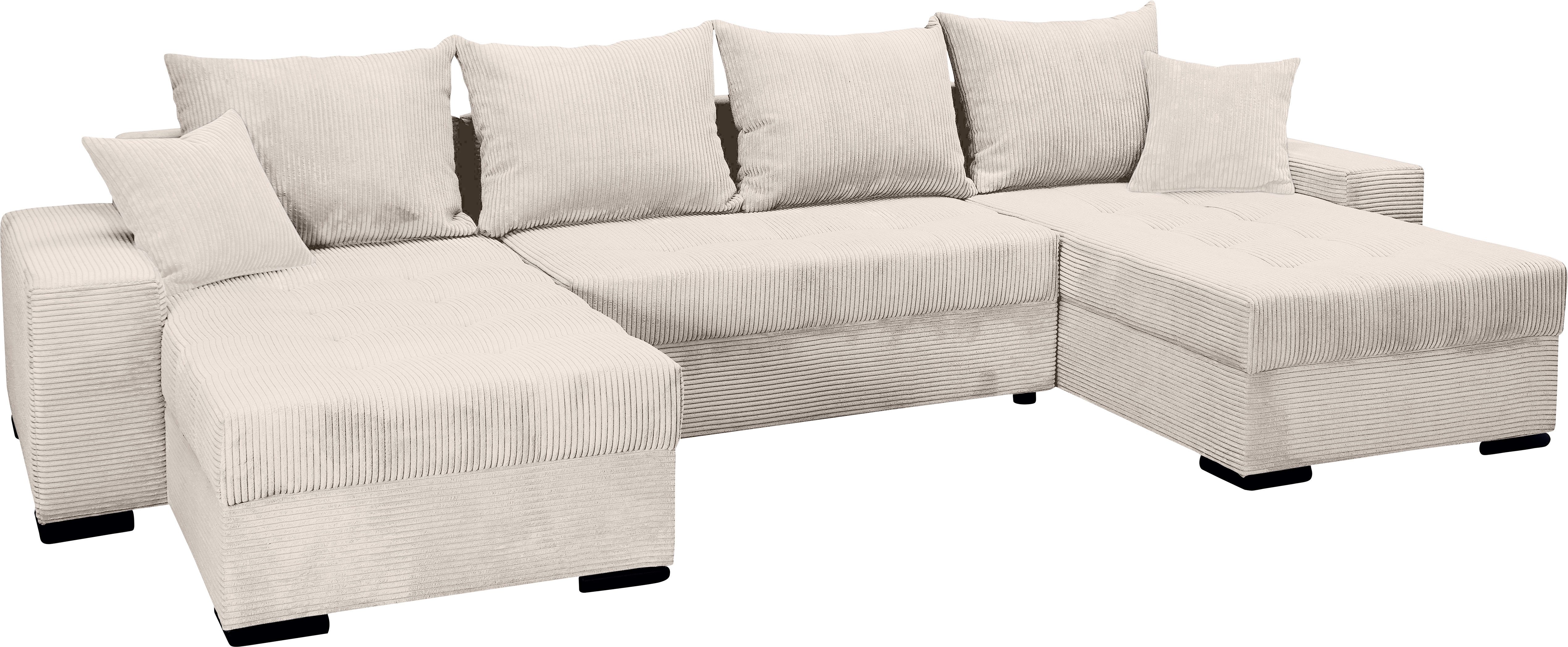 COLLECTION AB Zithoek XL-Josy U-vorm, breedte 313 cm, cord-/mix incl. bedfunctie, bedlade, met 4 gelijk grote rugkussens