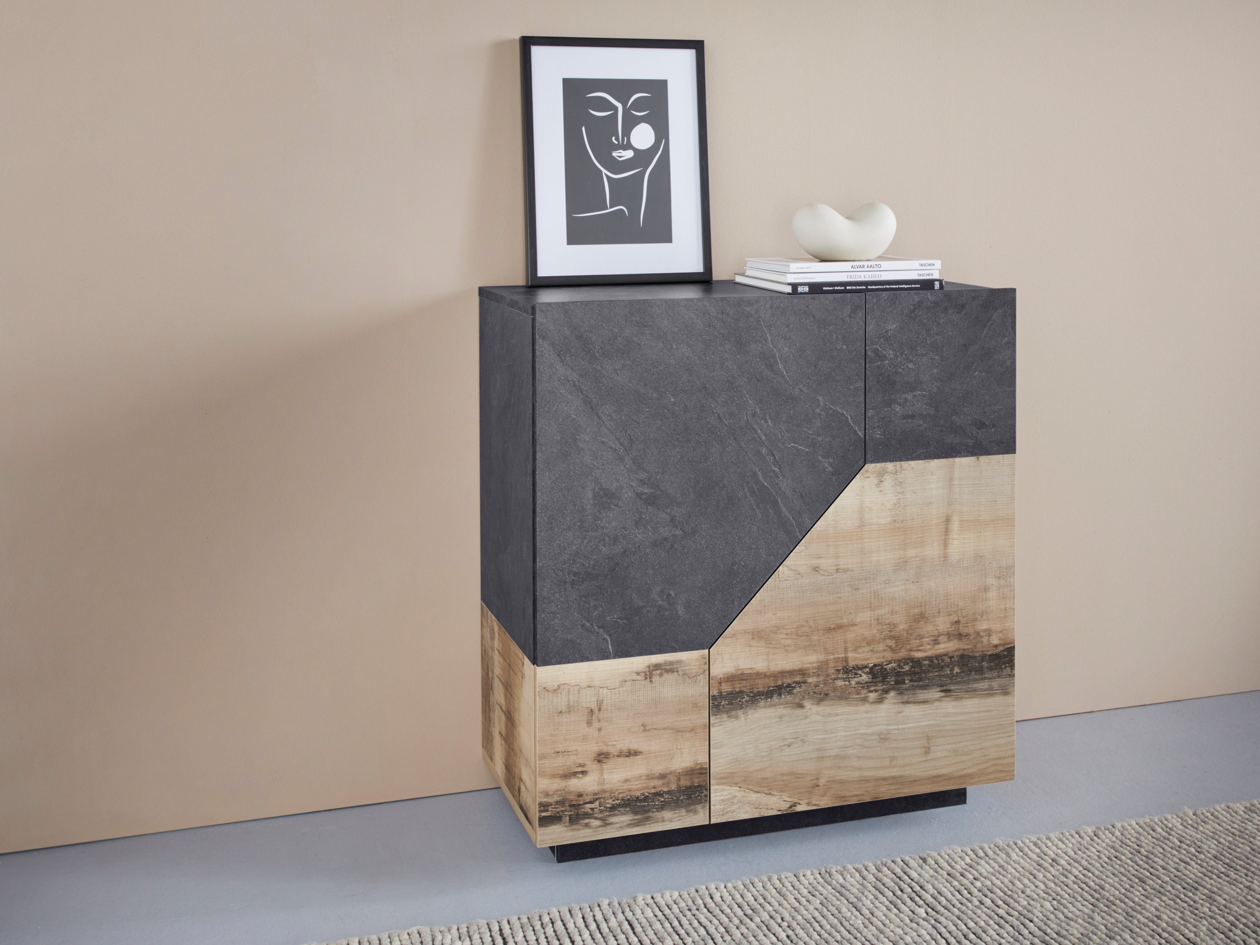 INOSIGN Dressoir ALIEN commode, kast, dressoir met 2 deuren en 2 vakken dressoirs beige