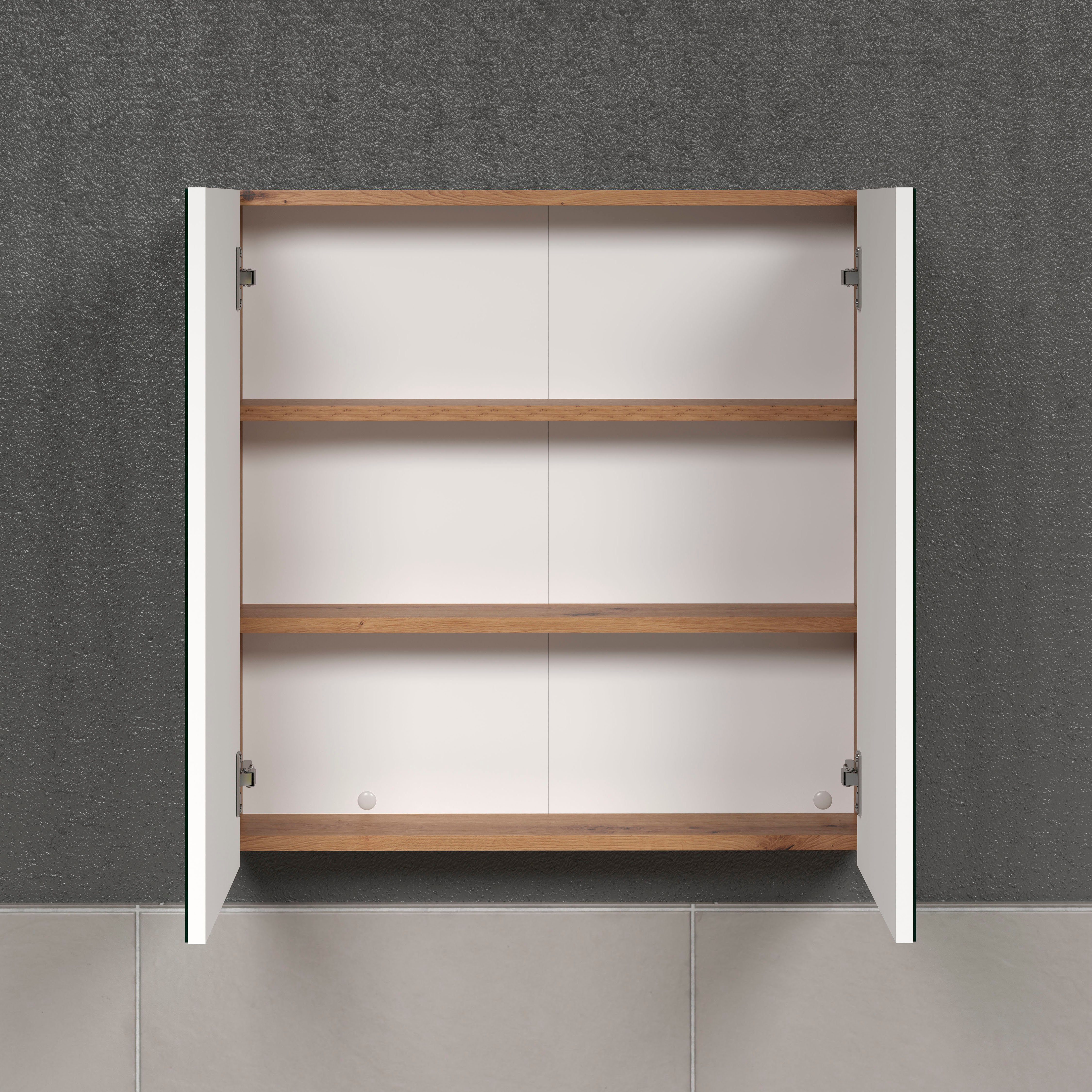 Places of Style Spiegelkast Tarragona Badspiegel met 2 spiegelt deuren en 2 legplanken - (B/D/H) 69/15/70 cm (1 stuk)