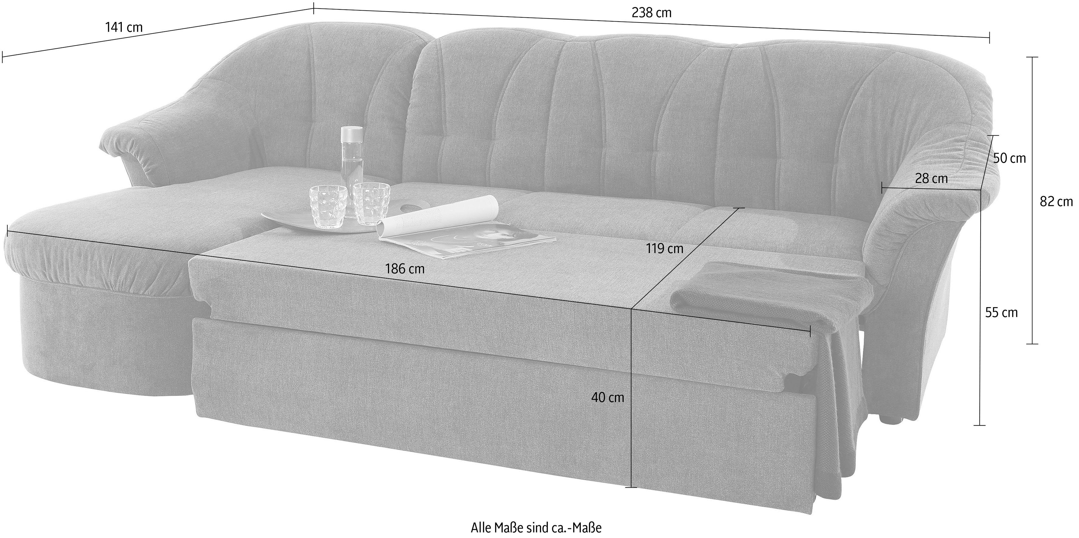 DOMO collection Hoekbank Pegnitz, elegante rugstiksels, comfortabel, L-vorm