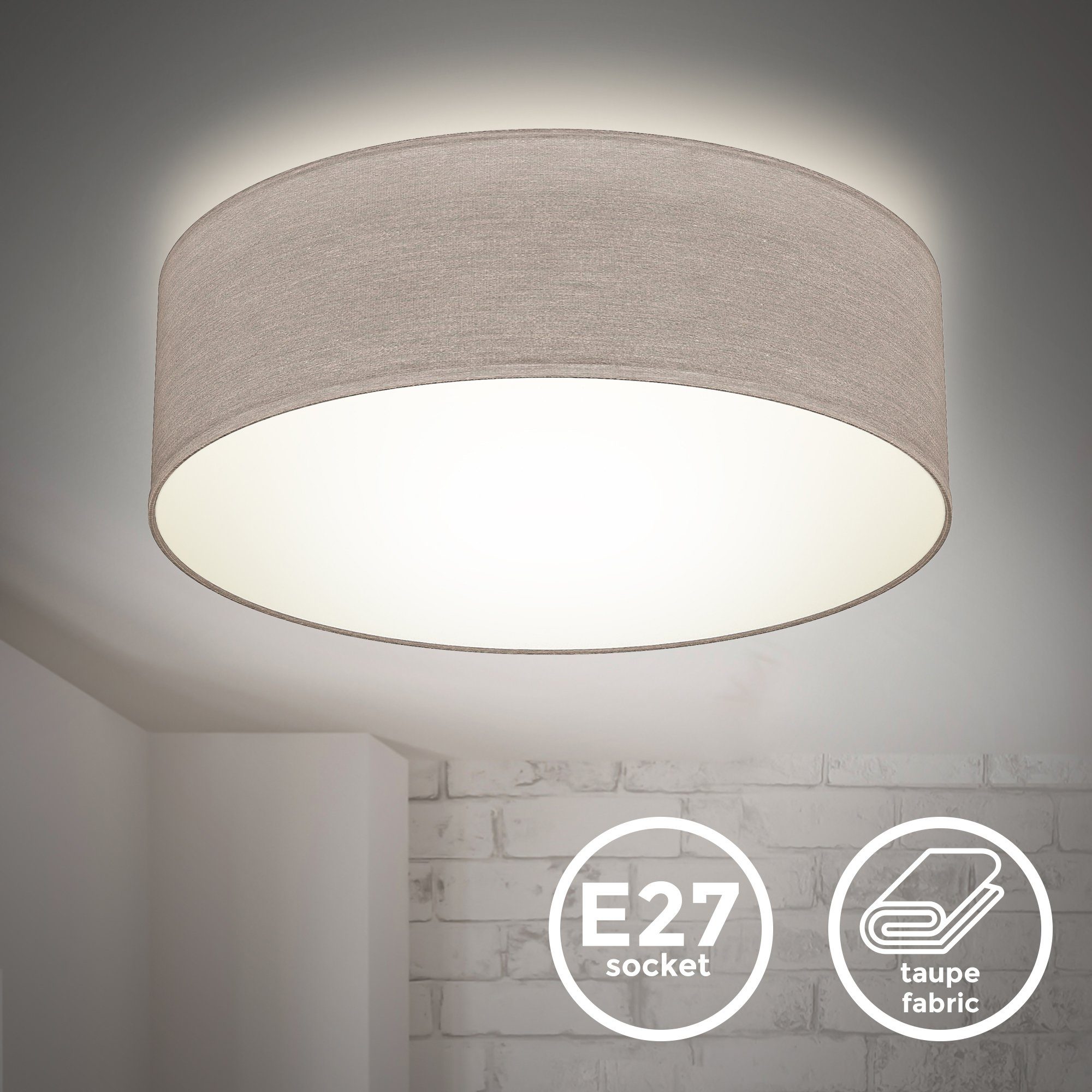 B.K.Licht Plafondlamp Plafondlamp, textielschaal, woonkamerlamp, slaapkamer, E27