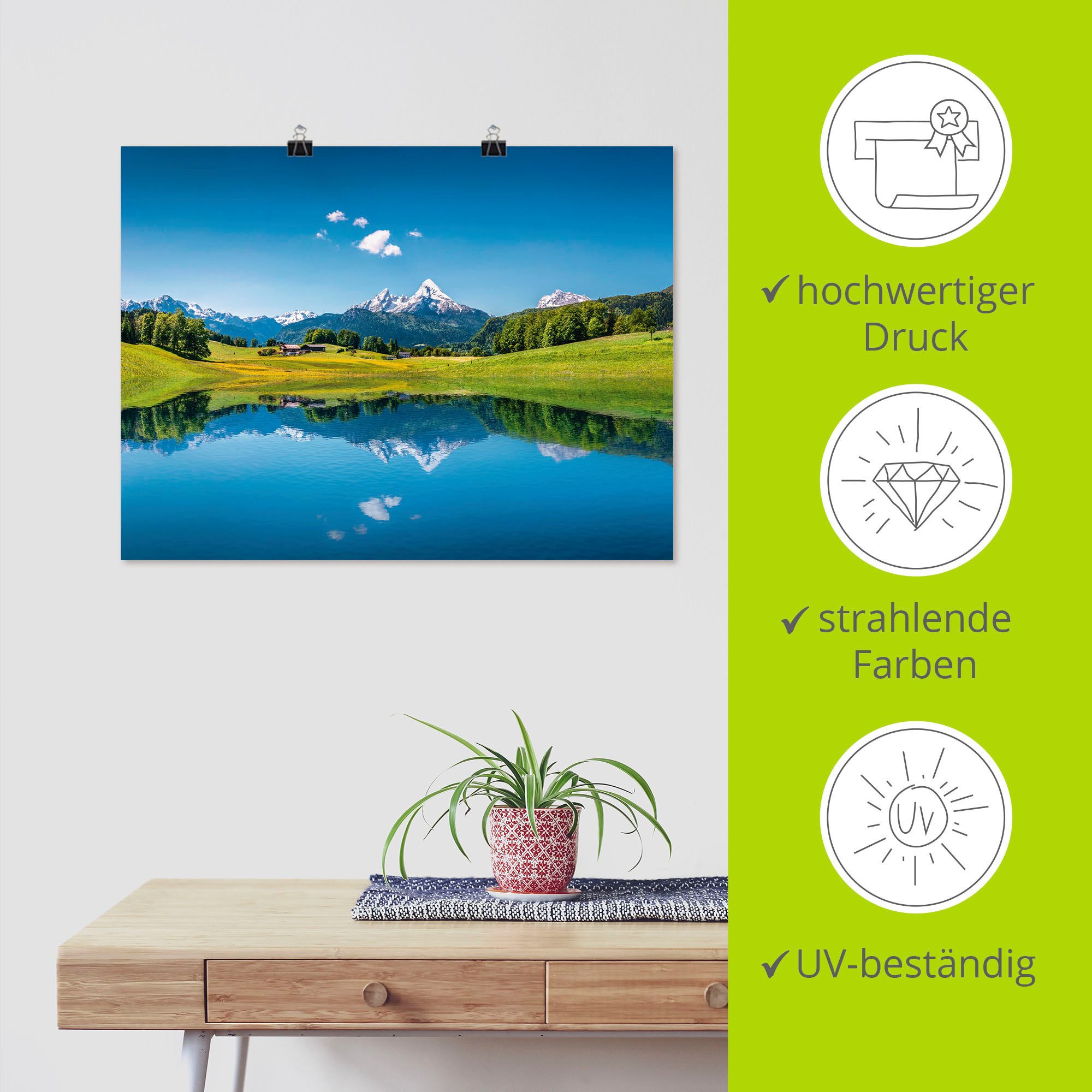 Artland Artprint Landschap in de Alpen als artprint van aluminium, artprint voor buiten, artprint op linnen, poster in verschillende maten. maten