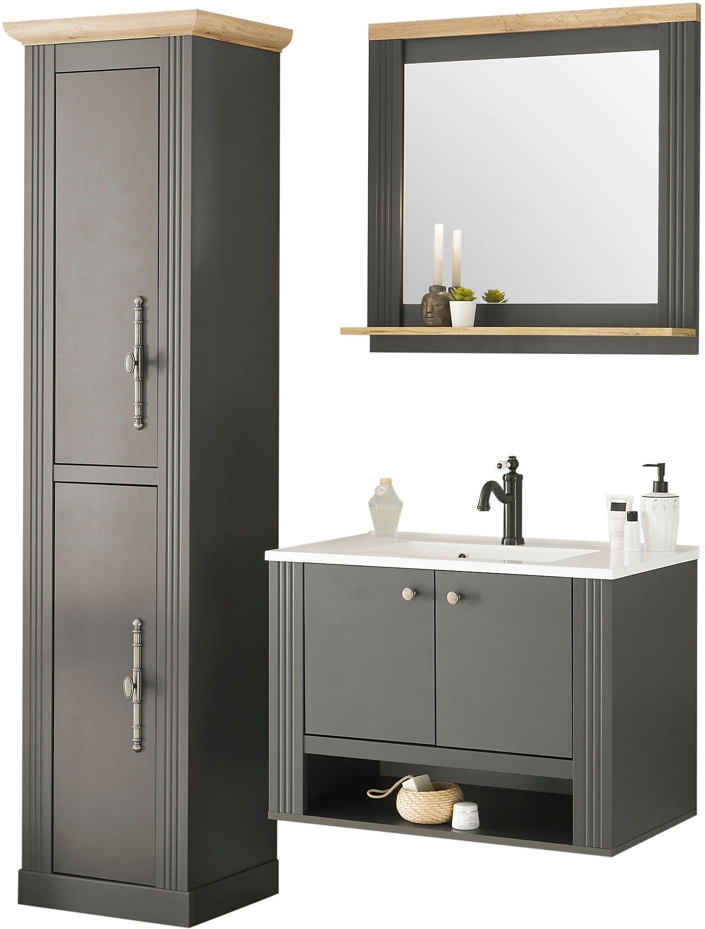 Home affaire Badkamerserie Westminster in romantische rustieke stijl, exclusief by otto (3-delig) badmeubelsets grijs