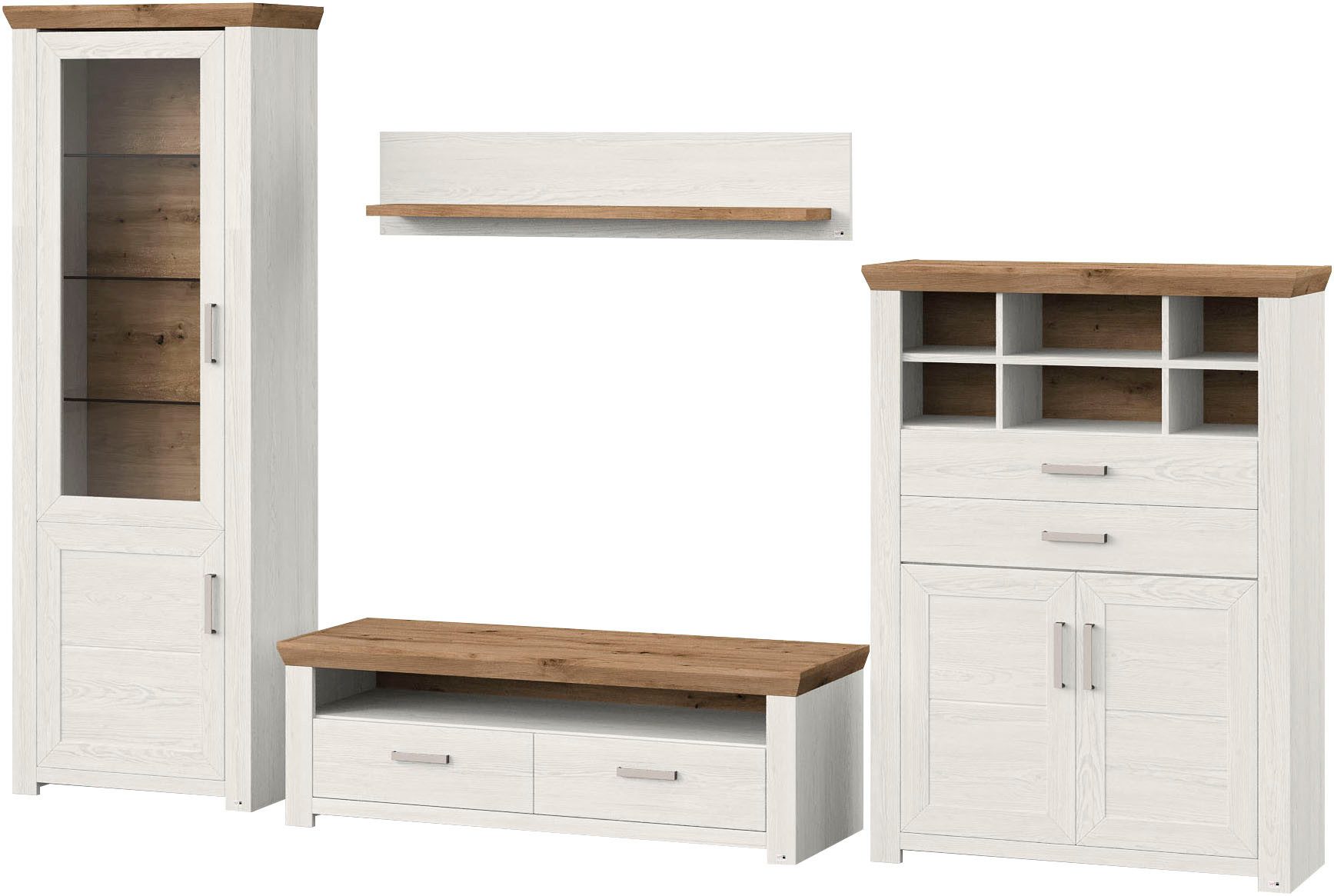 set one by Musterring Wandmeubel York Combinatie 23, in 3 kleurvarianten, totale breedte 314 cm (4-delig)