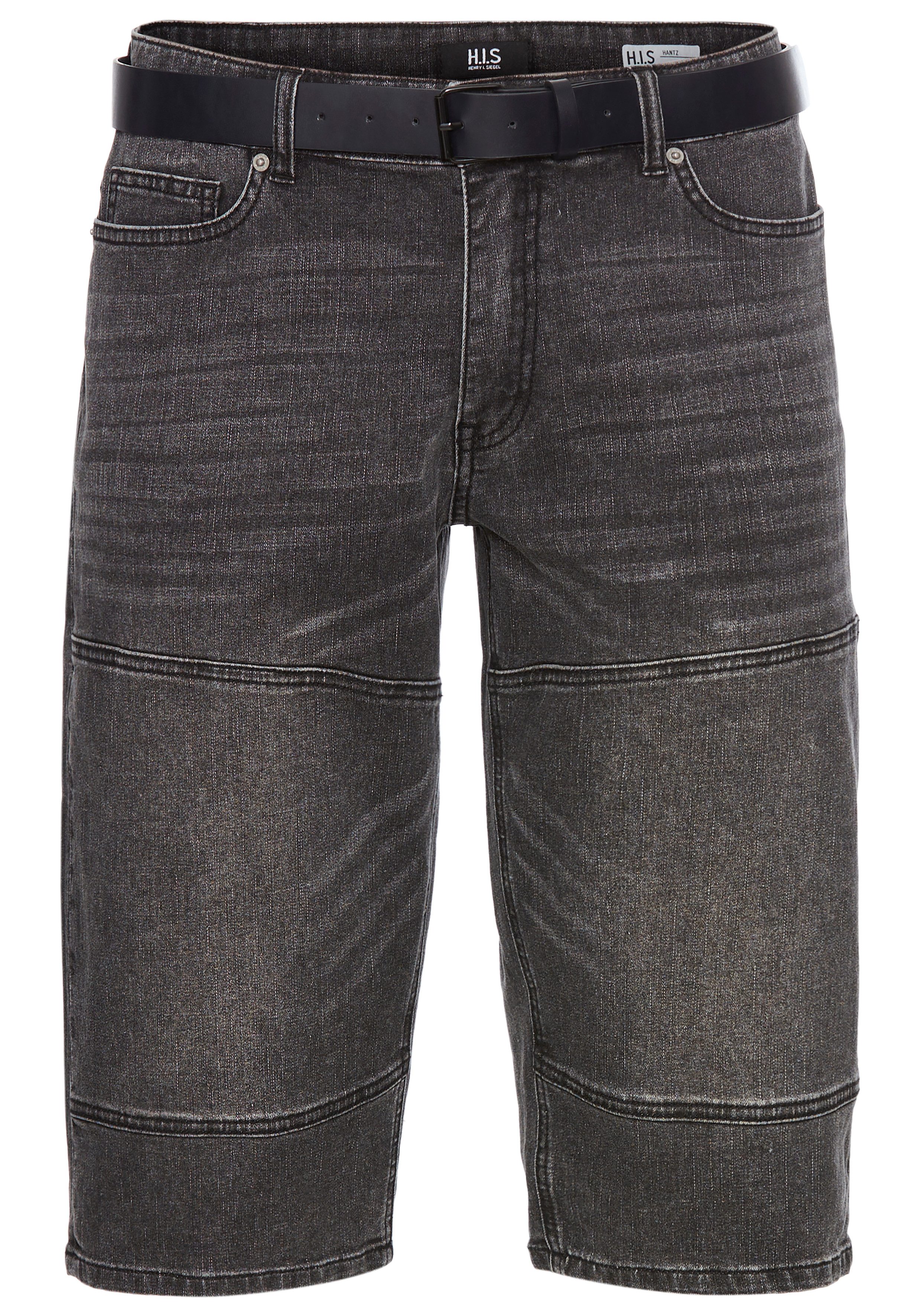 H.I.S Jeansbermuda HANTZ rechte broeksnit, used-look met slijtage-effecten (set, 2-delig, Met een afneembare riem)
