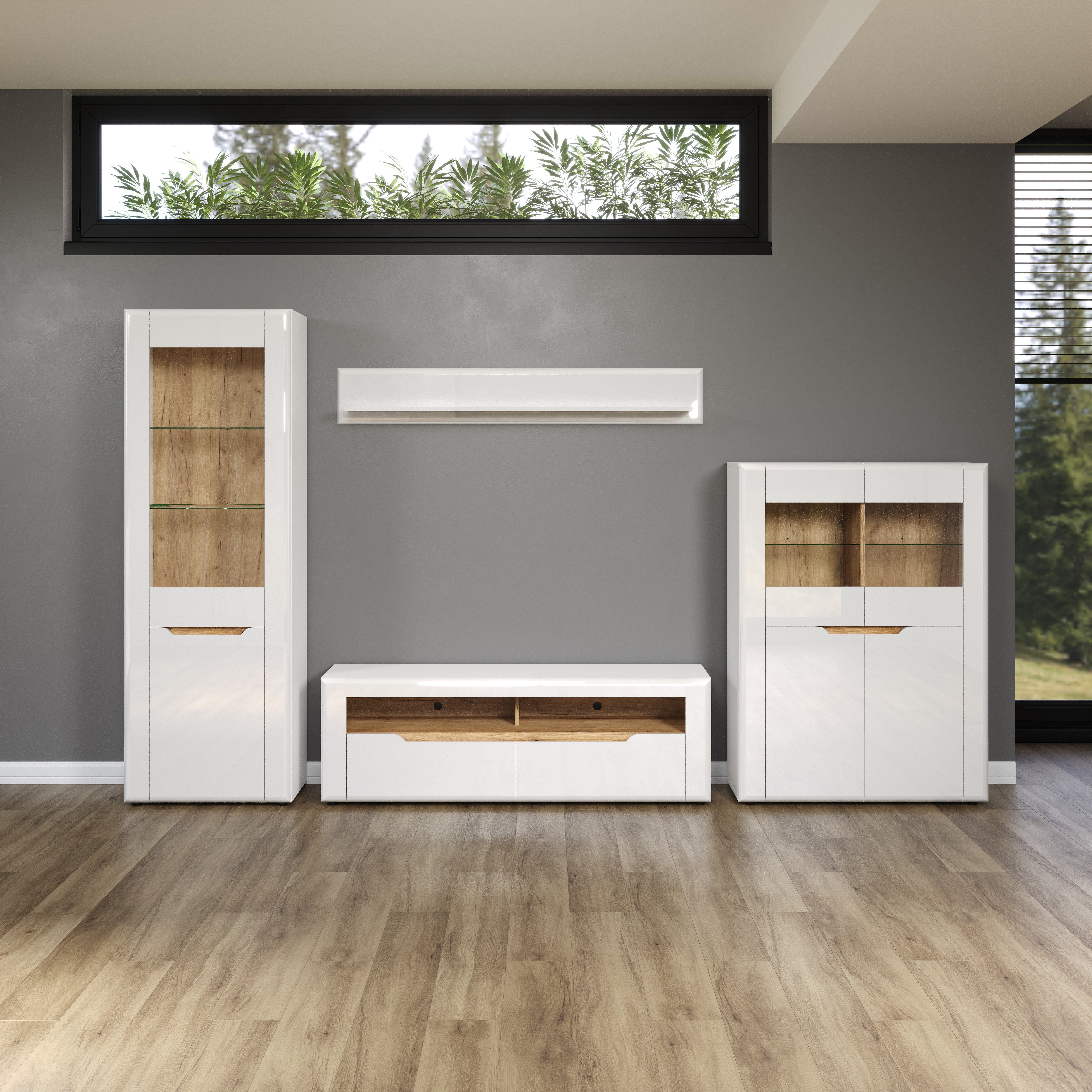 INOSIGN Wandmeubel Graz Afm. gemonteerd (B/D/H in cm): 341x40x192 - hoogglansfronten (complete set, 4-delig)