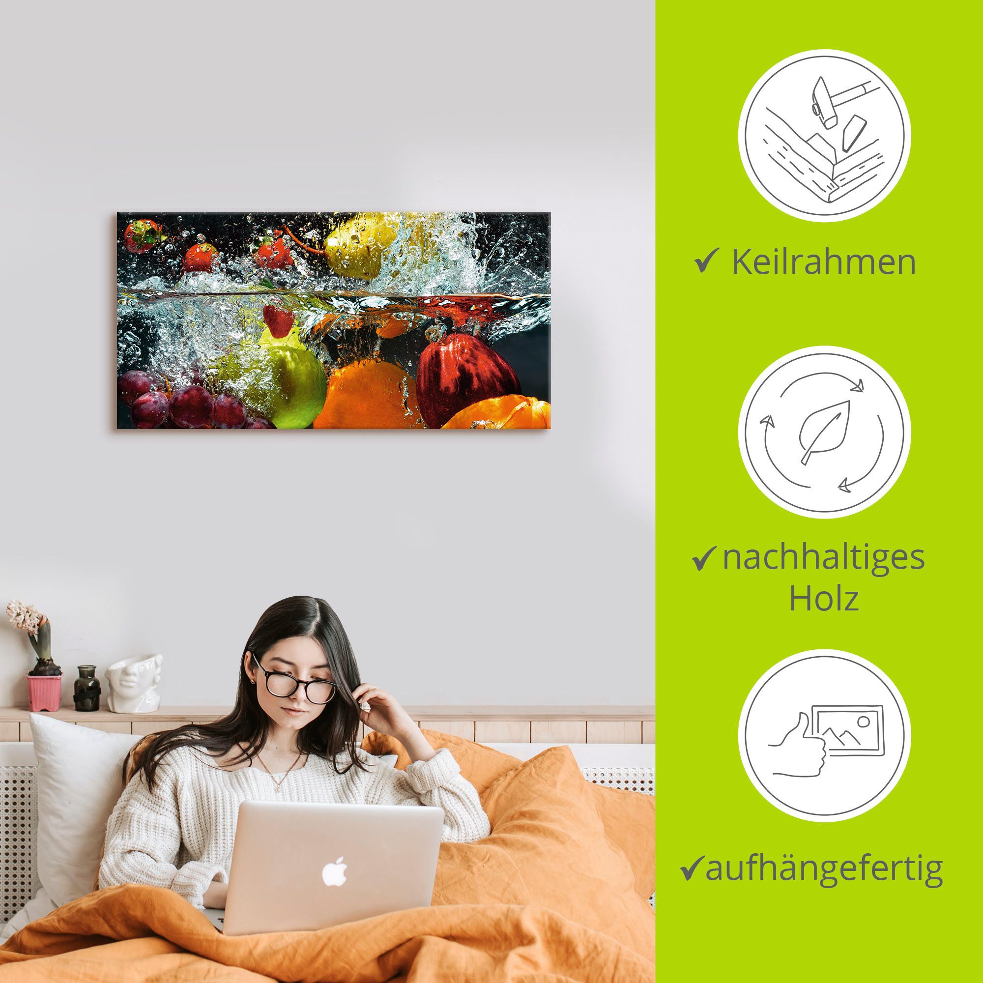 Artland Artprint Fruit in opspattend water als artprint op linnen, muursticker in verschillende maten