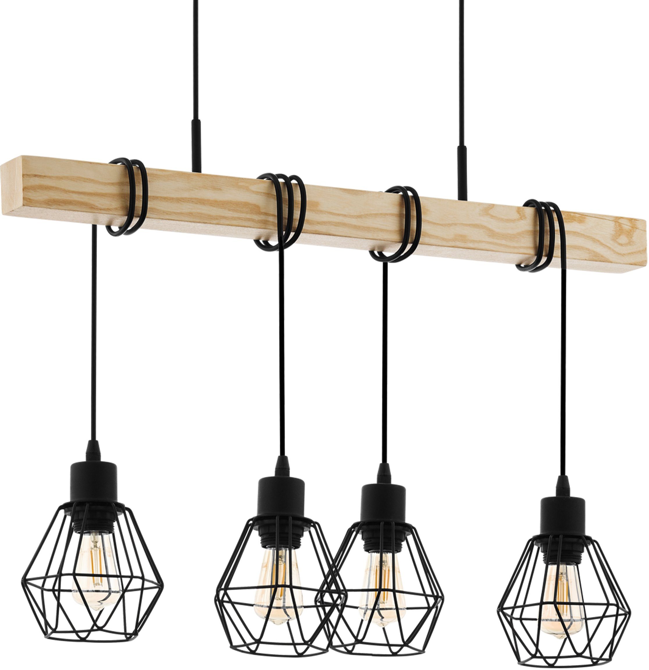 eglo hanglamp townshend 5 zwart - l70 x h110 x b20 cm - hanglamp van hout en metaal - retro bruin