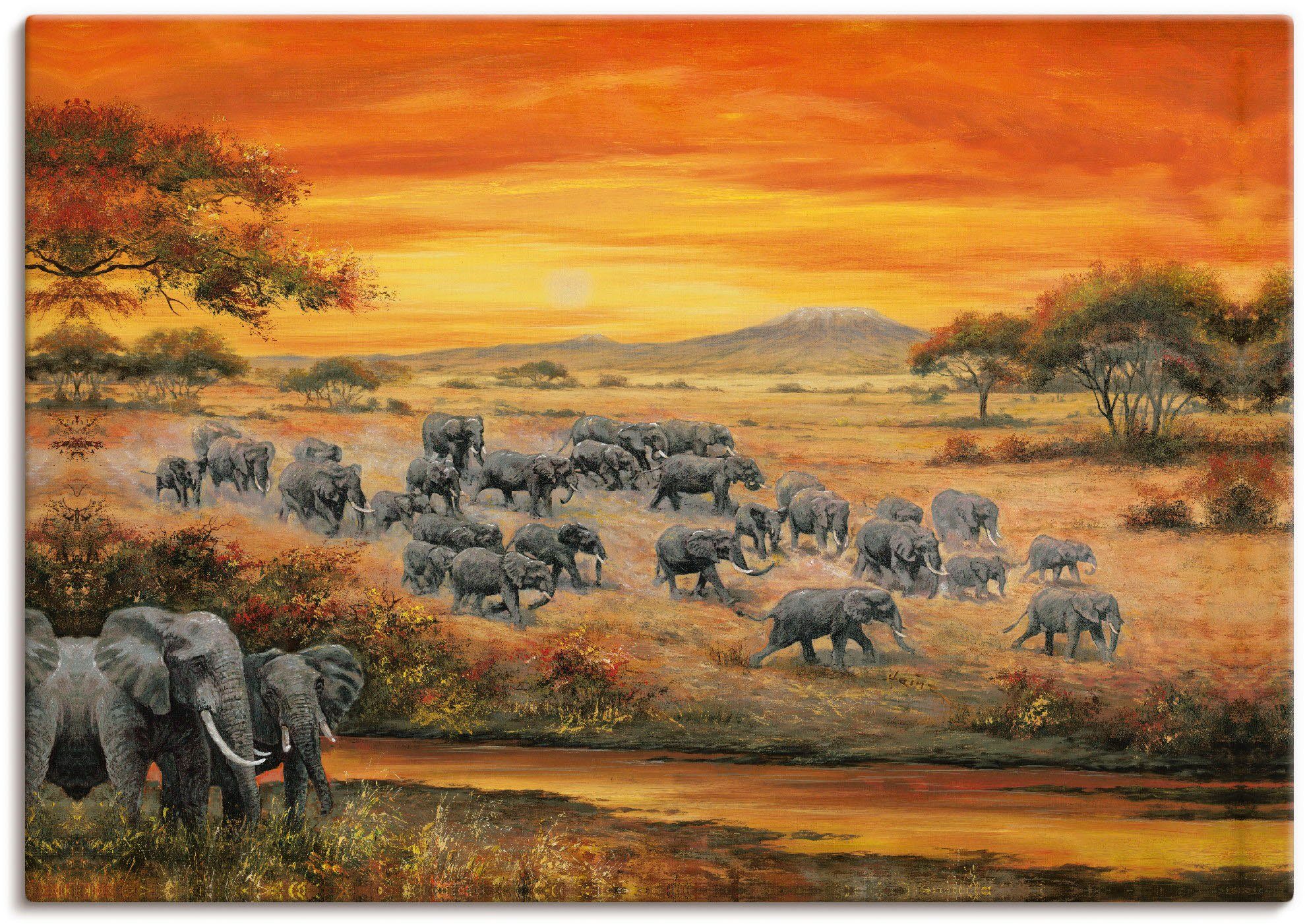 Artland Artprint Wilde leven - olifanten in vele afmetingen & productsoorten - artprint van aluminium / artprint voor buiten, artprint op linnen, poster, muursticker / wandfolie oo