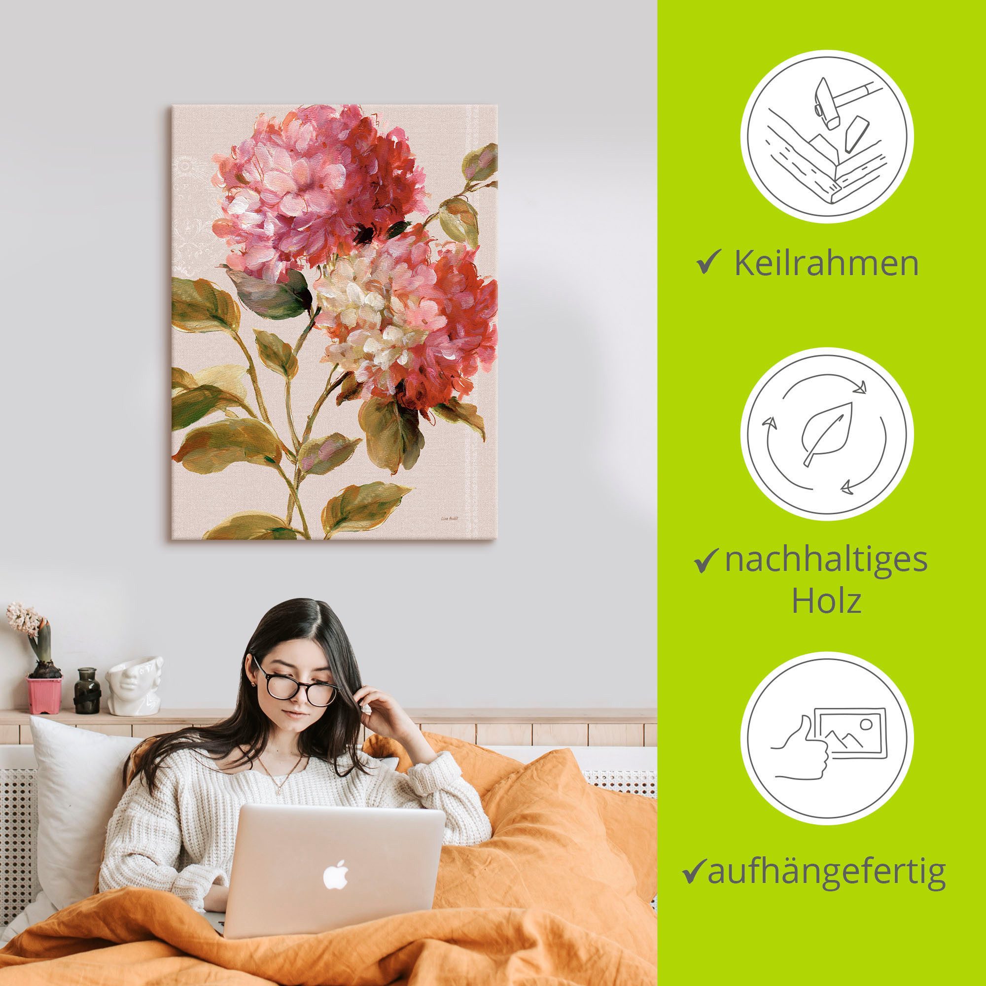 Artland Artprint Harmonieuze hortensia's als artprint op linnen, poster in verschillende formaten maten