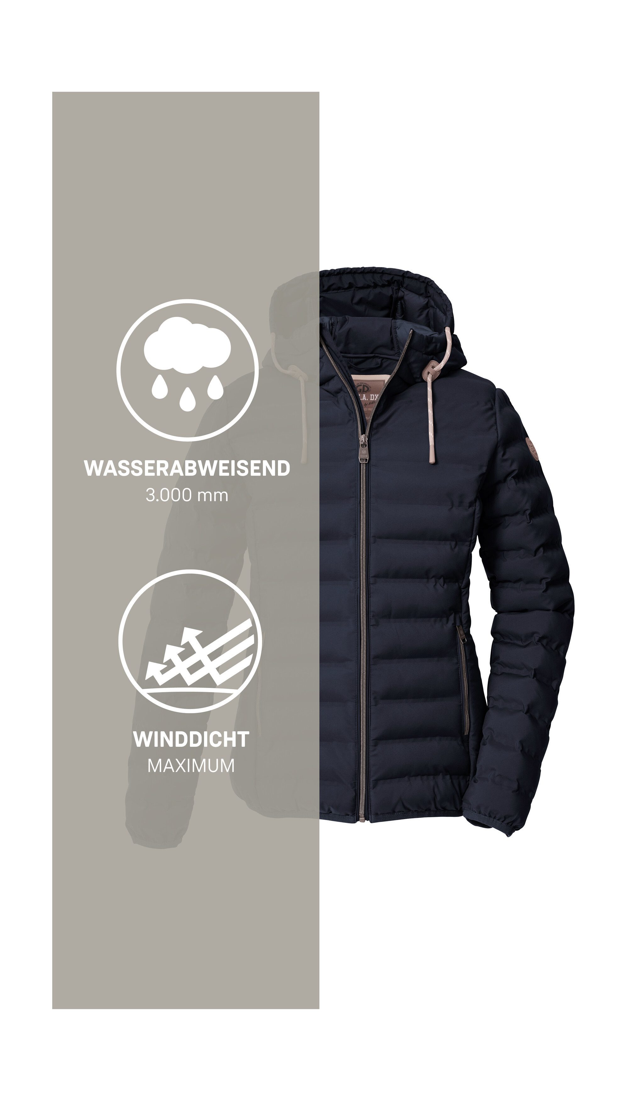 G.I.G.A. DX by killtec Gewatteerde jas Dames gewatteerde jas OOGW 1 Lichte gewatteerde jas, waterafstotend, in wijdte verstelbare capuchon