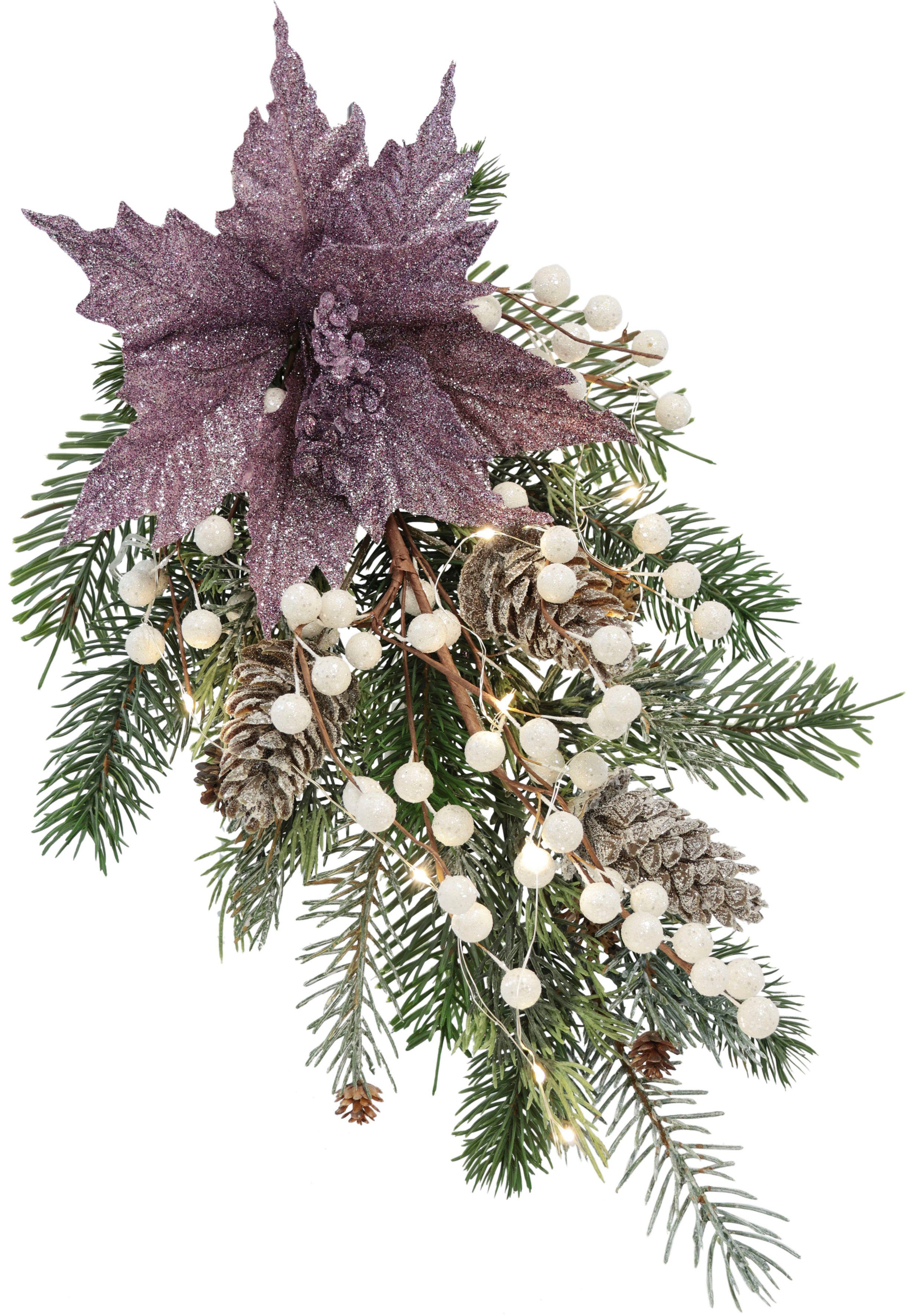 I.GE.A. Winterse kunstplant Arrangement, poinsettia met LED verlichting, kerstdecoratie, kunstplanten