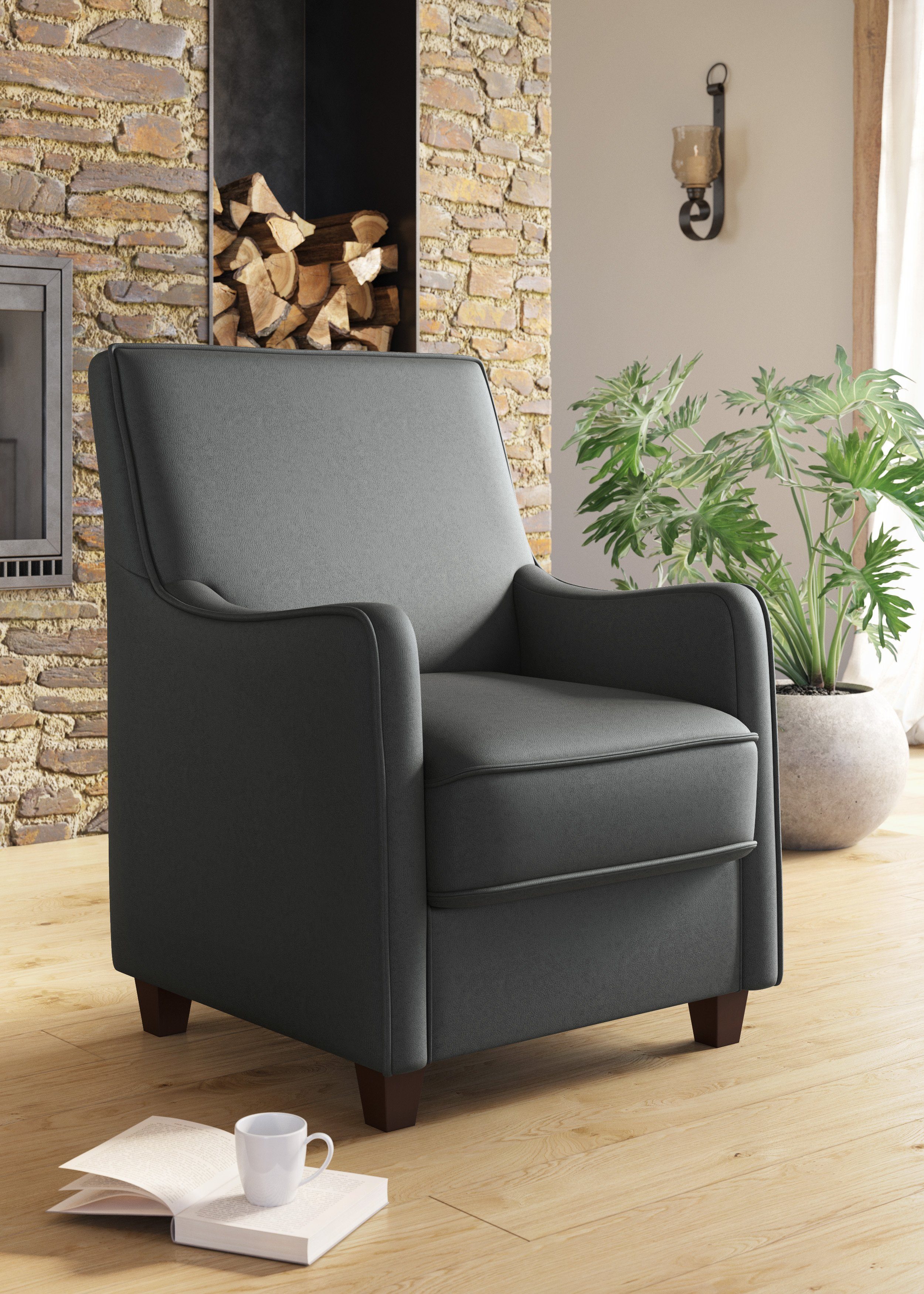 Home affaire Fauteuil County met engelse naad en binnenveringsinterieur (1 stuk) fauteuils maat Luxe-microvezel grijs