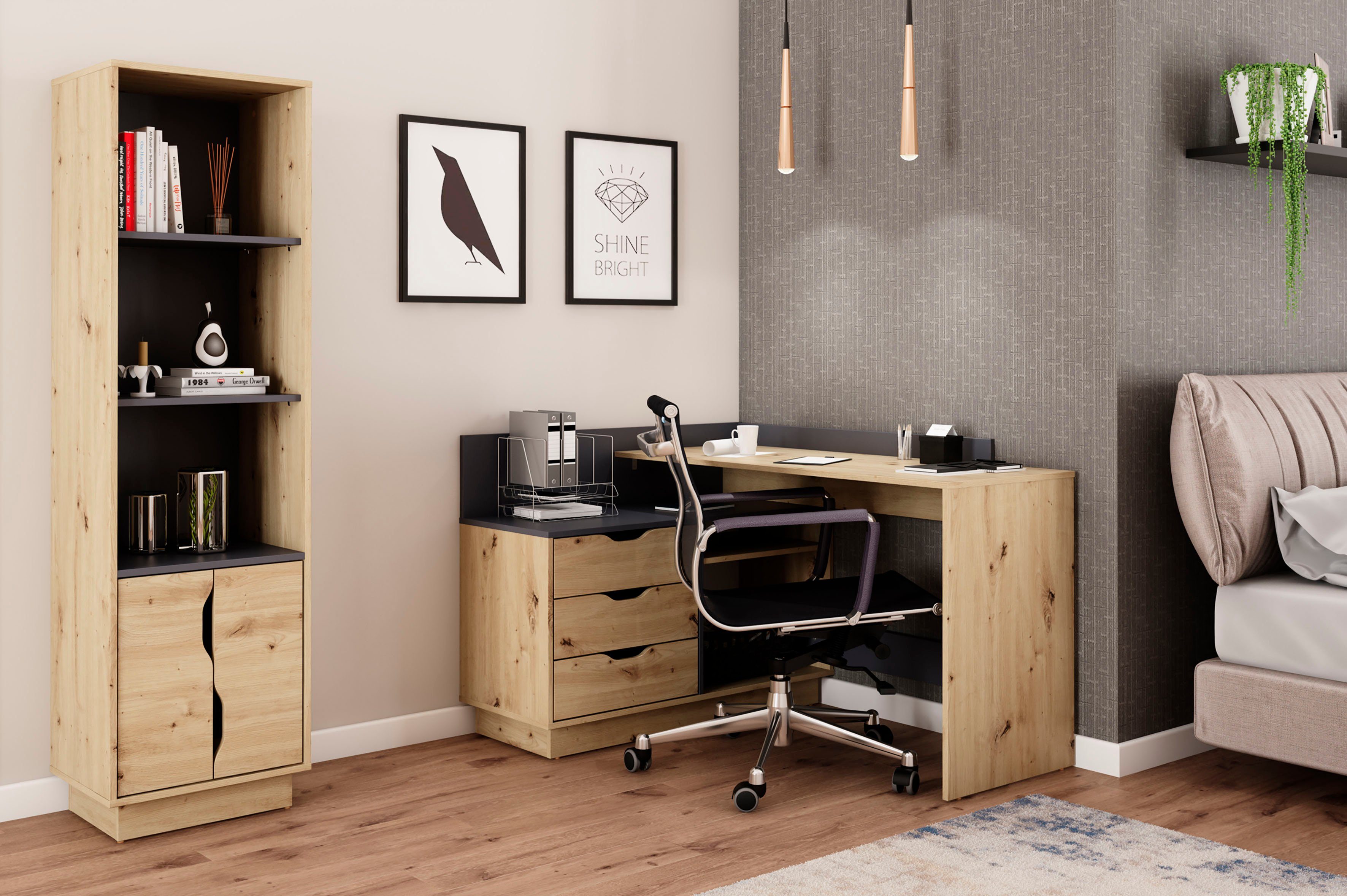 byLIVING Hoekbureau Bern met veel opbergruimte, breedte 129 cm, rechts of links monteerbaar