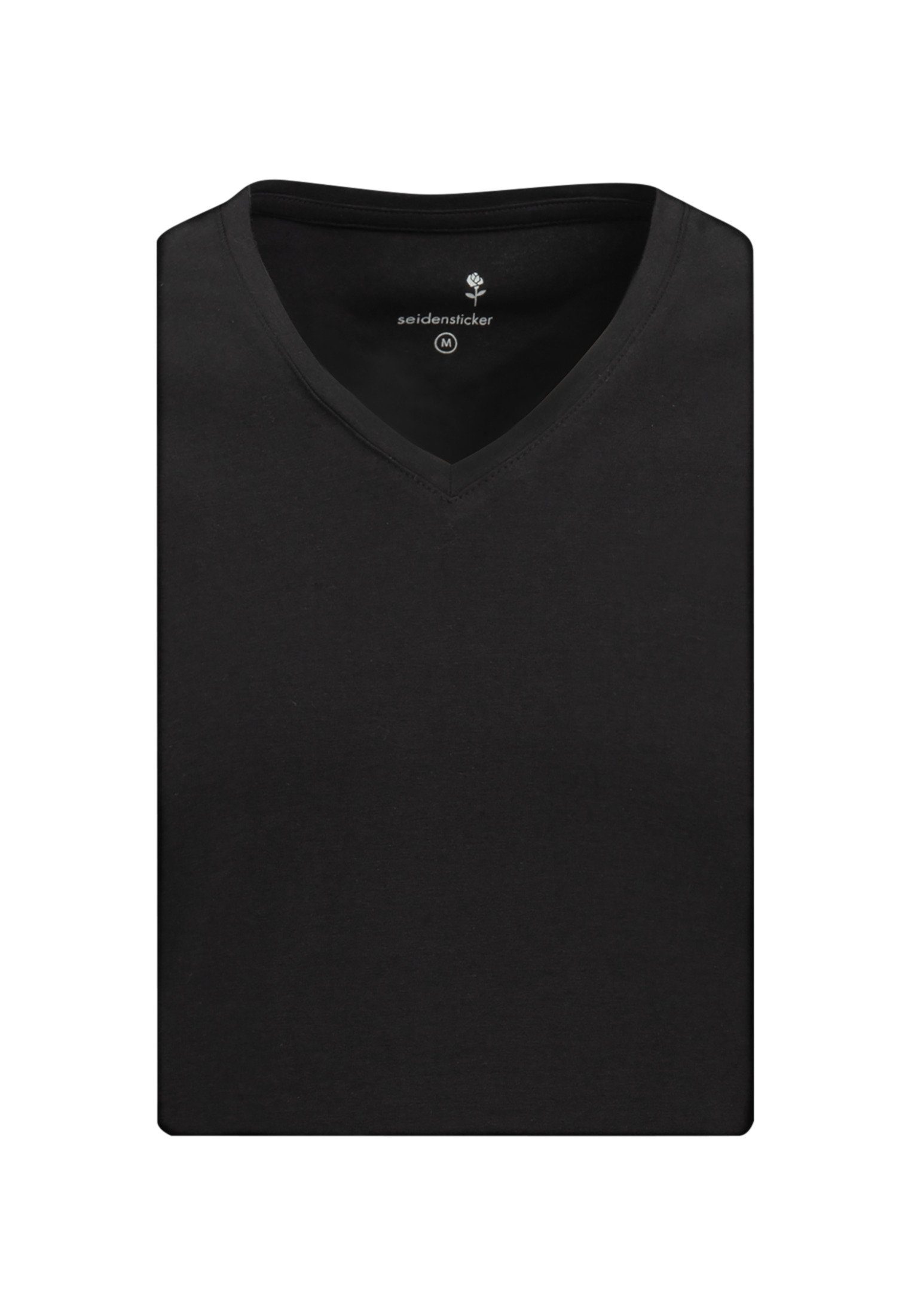 seidensticker T-shirt Zwarte roos Korte mouwen V-hals uni