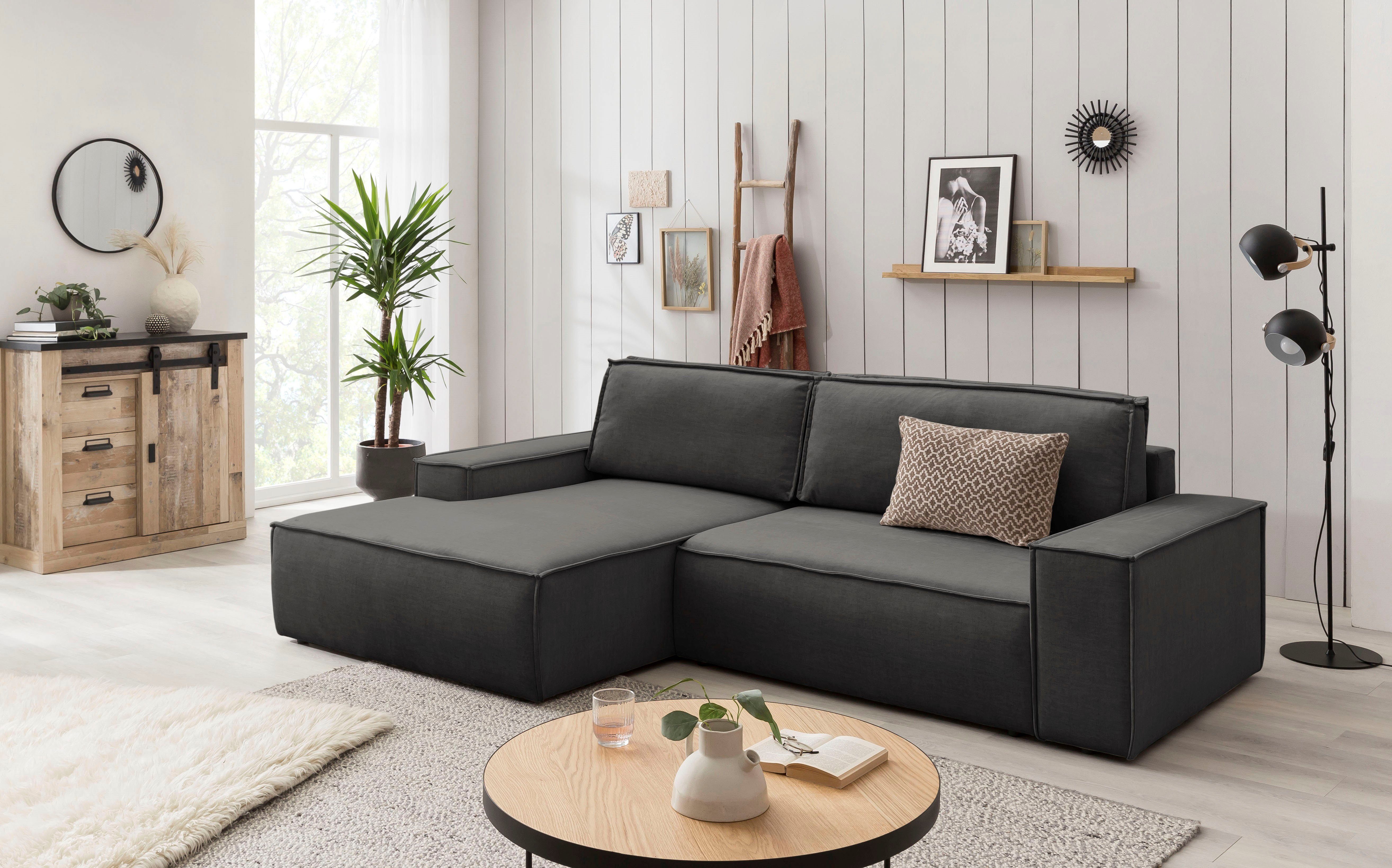 Home affaire Hoekbank SHERWOOD bedbank 267 cm, L-model, Slaapfunctie met bedlade (210x136 cm), cord, vintage, fluweel