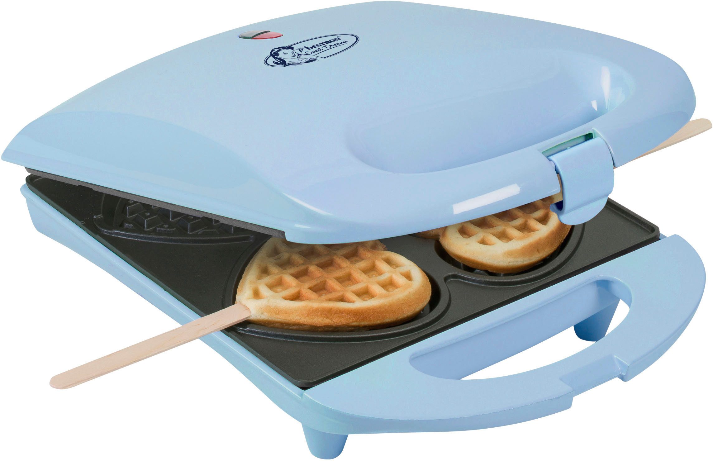 bestron Wafelijzer DSW271 voor hartwafels aan een stok voor hartvormige wafels aan een stokje, retrodesign
