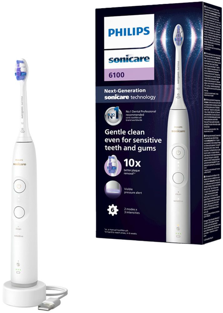 Philips Sonicare Elektrische tandenborstel Series 6100 HX7400/01 met visuele drukcontrole, 5...