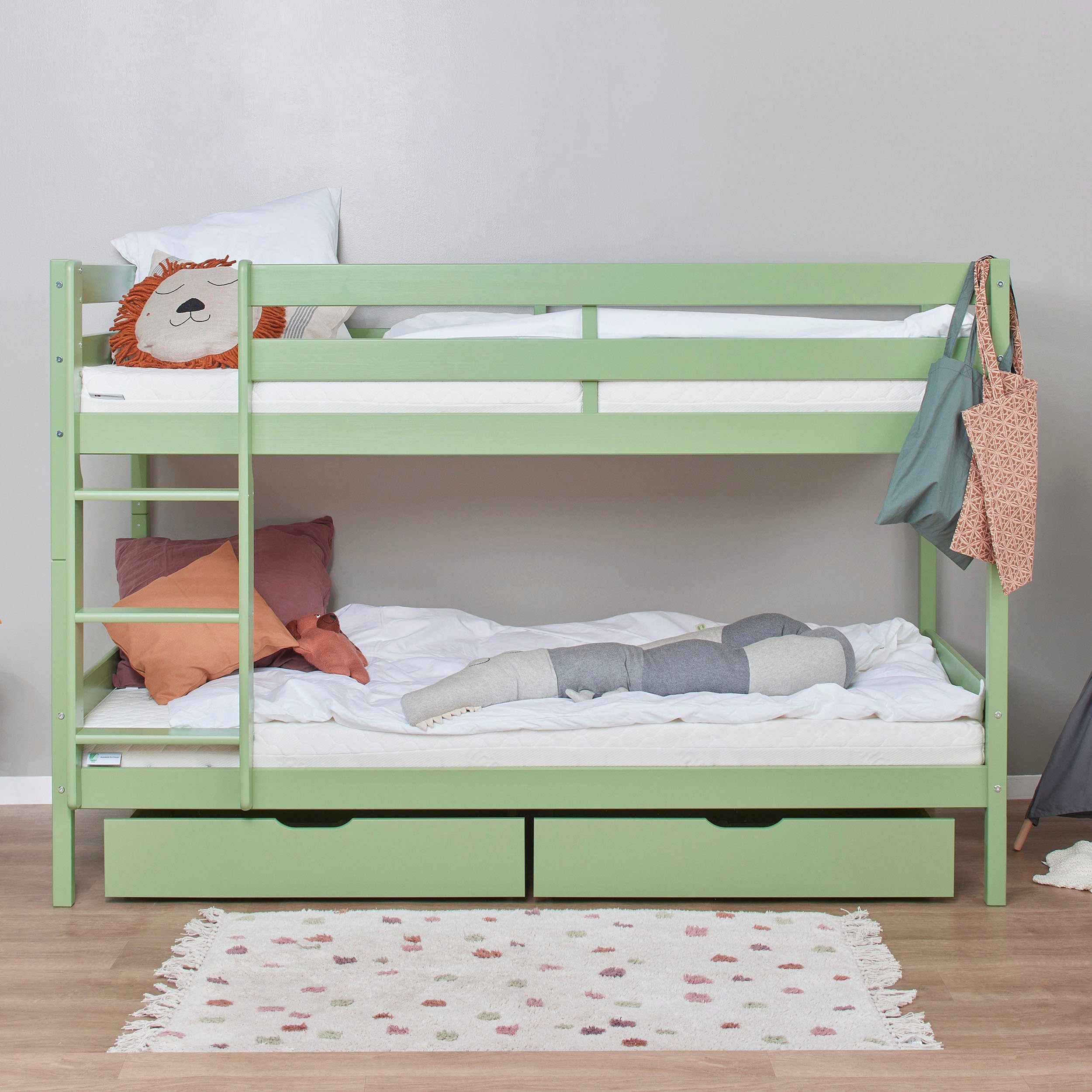 Hoppekids Stapelbed Eco comfort kinderbed 90x200 of 70x160 van massief hout in 4 kleuren