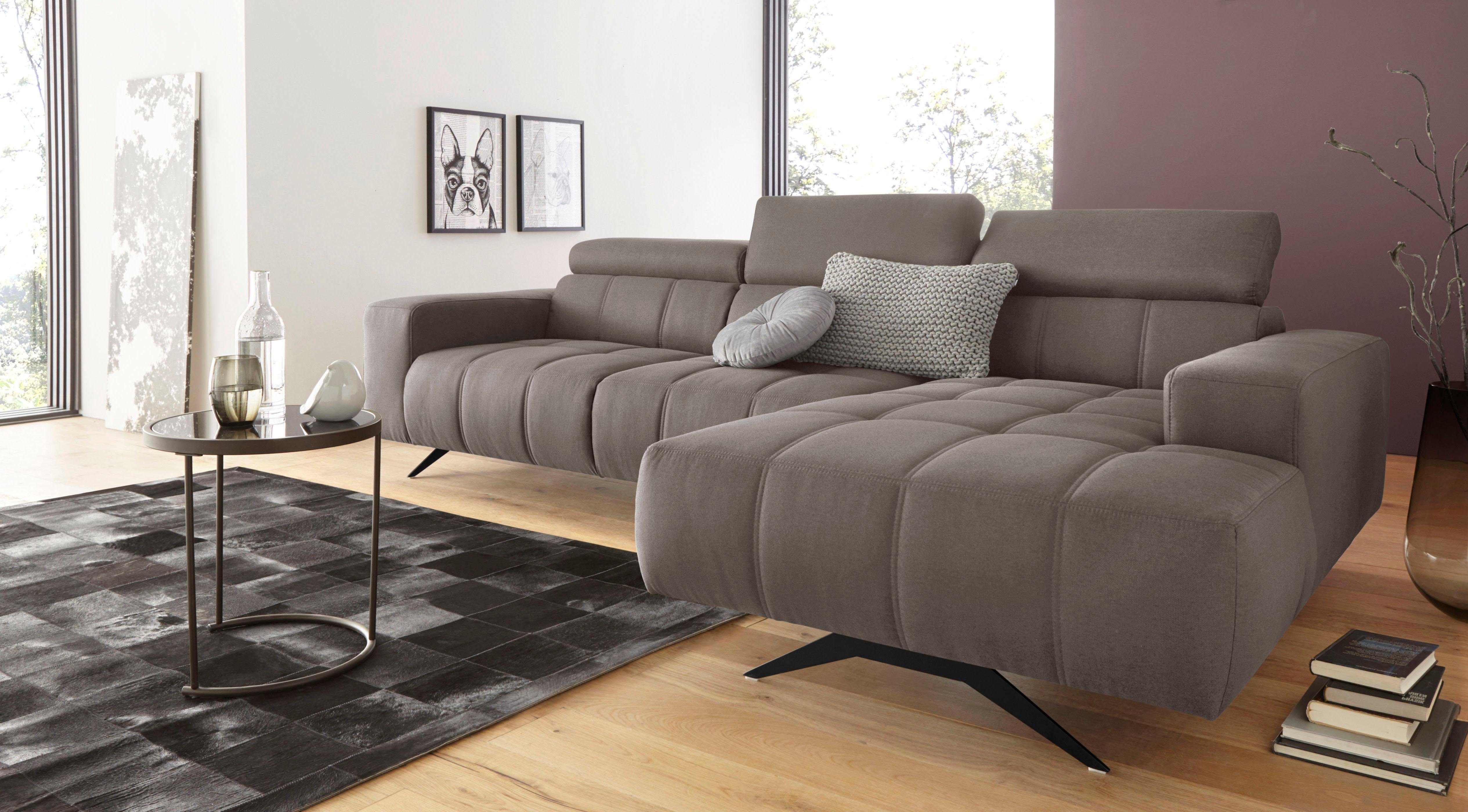 DOMO collection Hoekbank Trento L-vorm, met sledevoet of enkele voet naar keuze met verstelbare hoofdsteun, récamier links/rechts bestelbaar