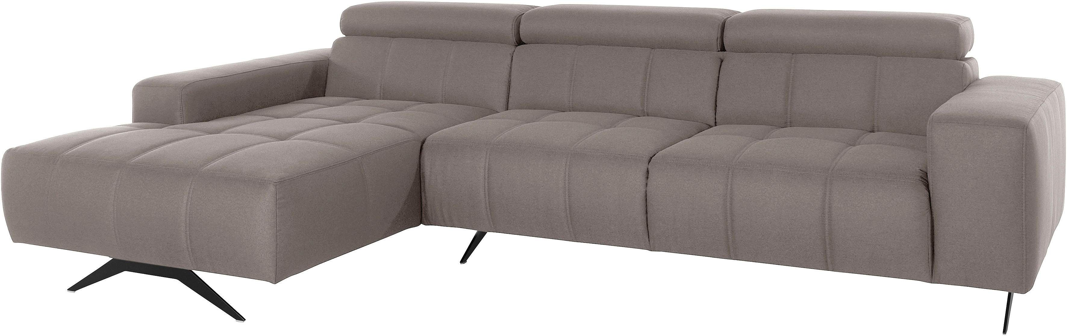 DOMO collection Hoekbank Trento L-vorm, met sledevoet of enkele voet naar keuze met verstelbare hoofdsteun, récamier links/rechts bestelbaar