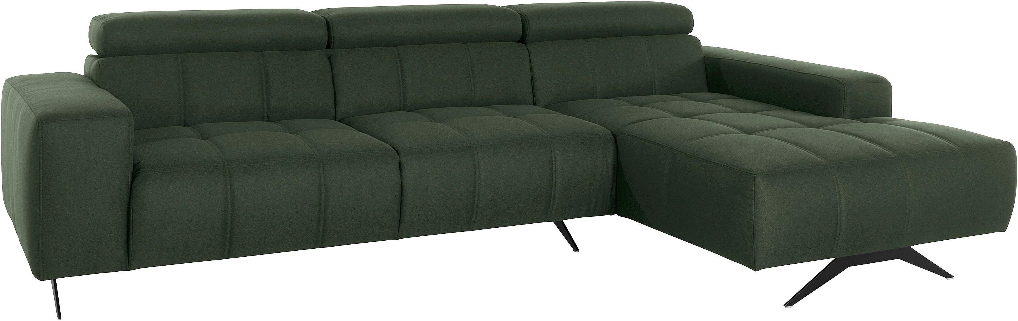 DOMO collection Hoekbank Trento L-vorm, met sledevoet of enkele voet naar keuze met verstelbare hoofdsteun, récamier links/rechts bestelbaar