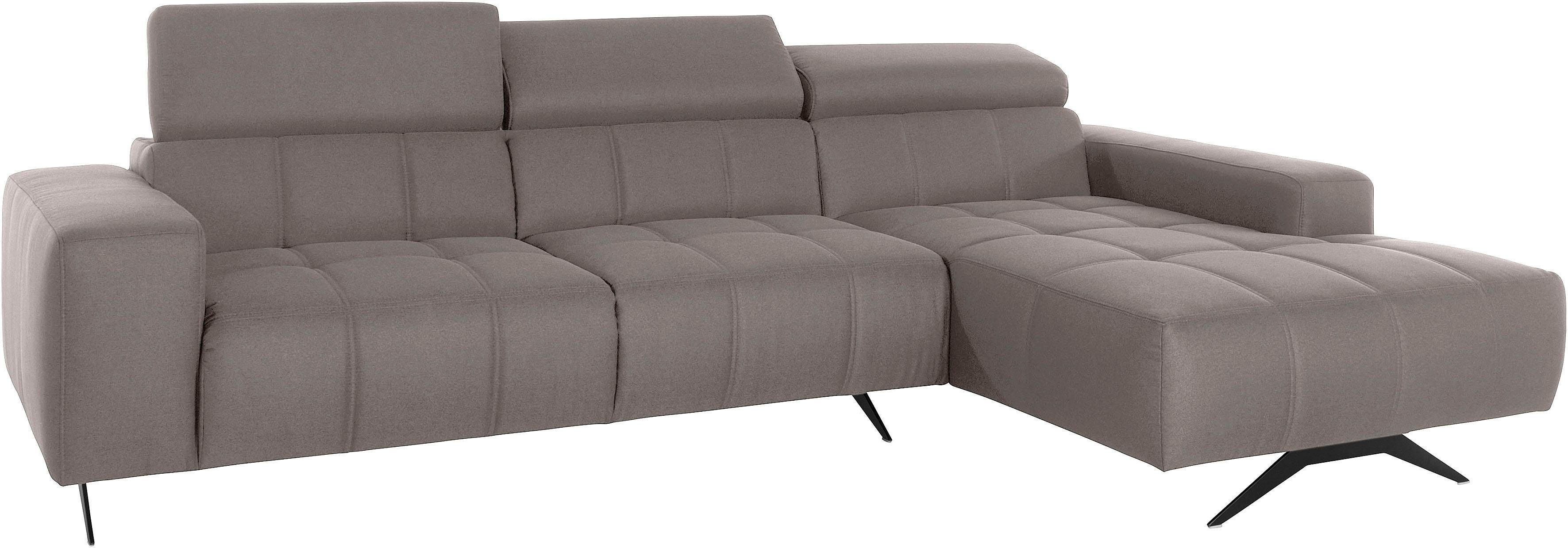 DOMO collection Hoekbank Trento L-vorm, met sledevoet of enkele voet naar keuze met verstelbare hoofdsteun, récamier links/rechts bestelbaar