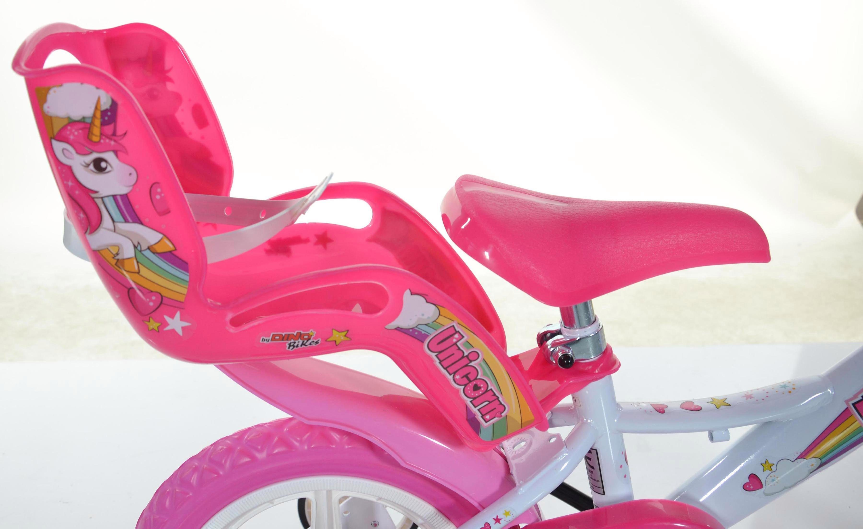 Dino Kinderfiets Unicorn Eenhoorn met zijwieltjes, mand en poppenzitje