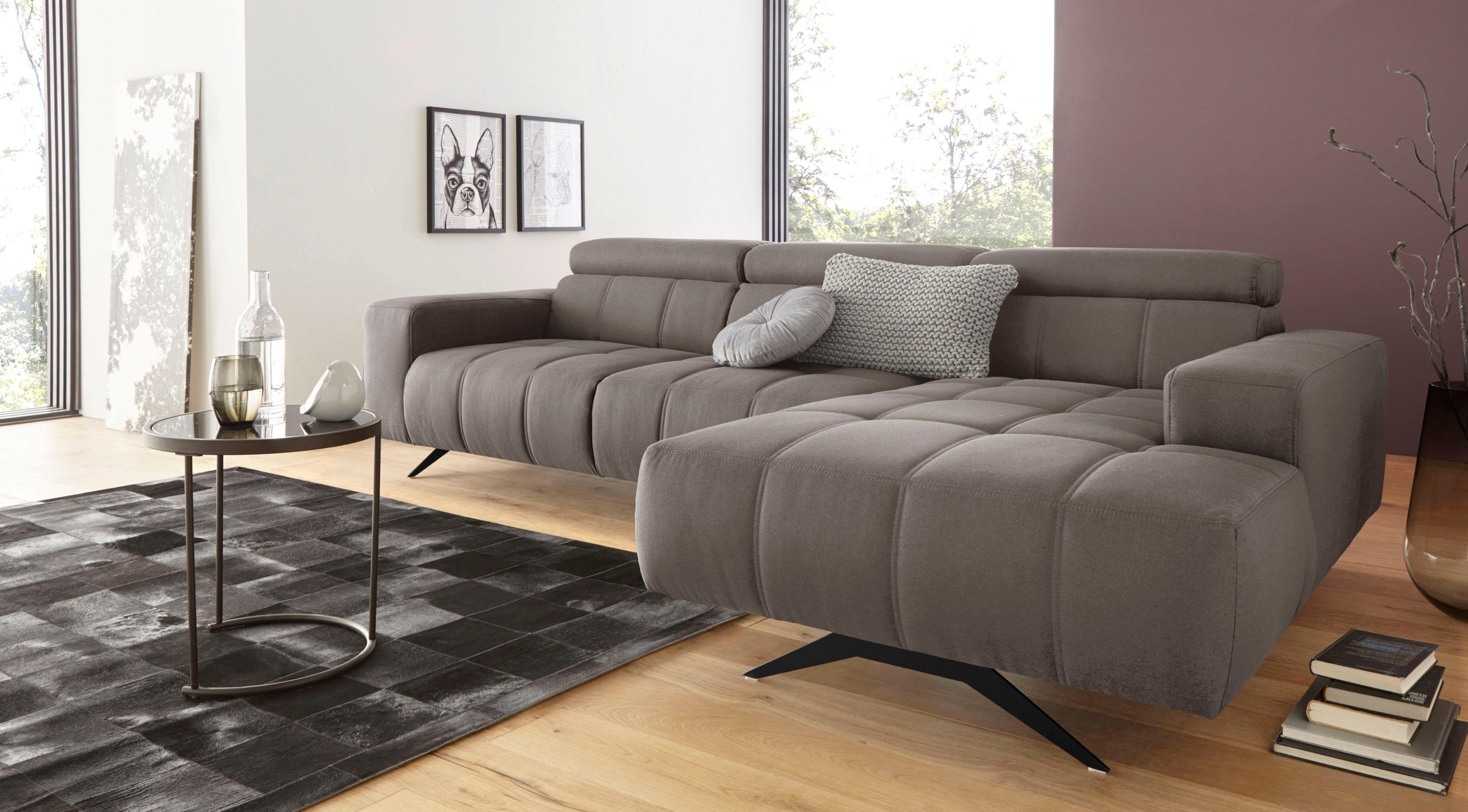 DOMO collection Hoekbank Trento L-vorm, met sledevoet of enkele voet naar keuze met verstelbare hoofdsteun, récamier links/rechts bestelbaar