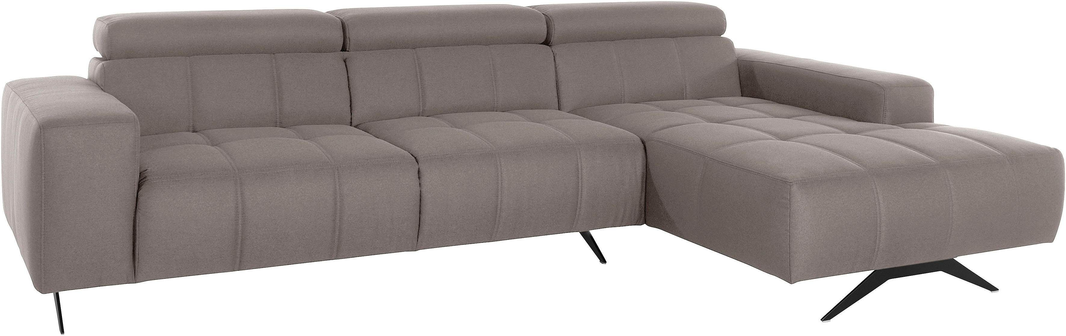 DOMO collection Hoekbank Trento L-vorm, met sledevoet of enkele voet naar keuze met verstelbare hoofdsteun, récamier links/rechts bestelbaar