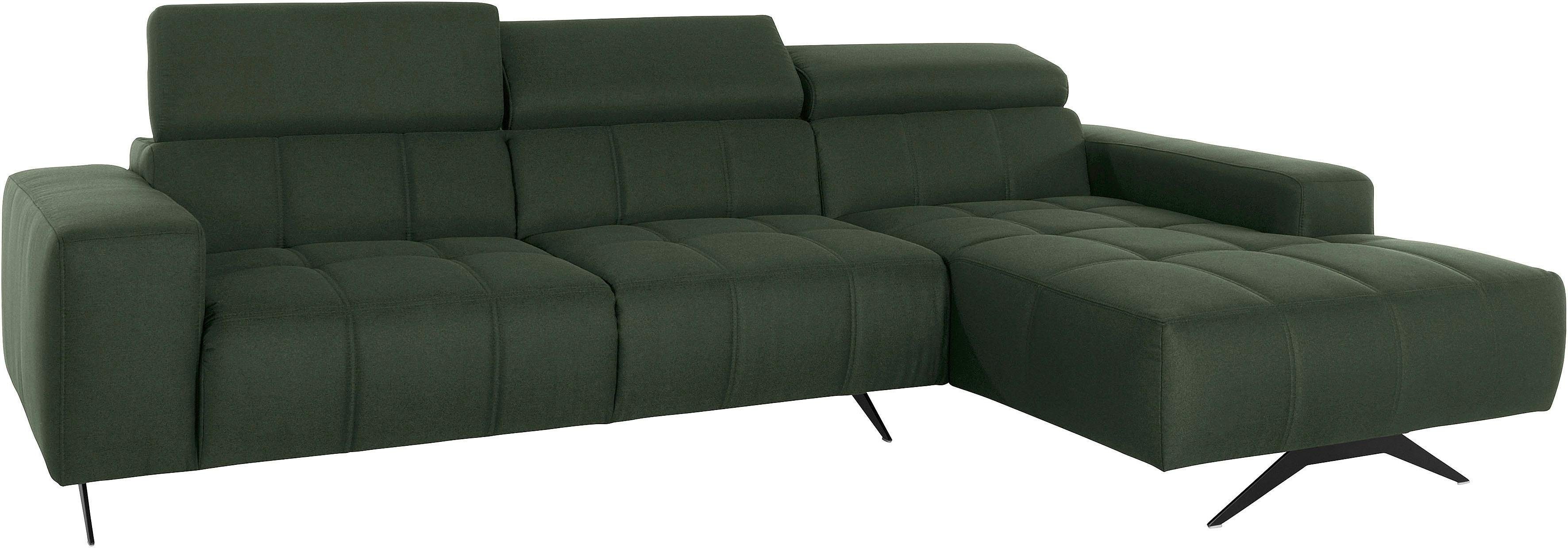 DOMO collection Hoekbank Trento L-vorm, met sledevoet of enkele voet naar keuze met verstelbare hoofdsteun, récamier links/rechts bestelbaar