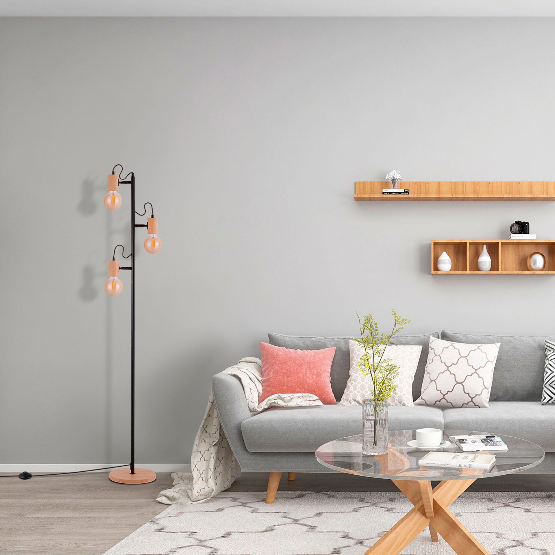 Paco Home Staande lamp Achim LED vloerlamp woonkamer slaapkamer decor modern tijdloos hout E27