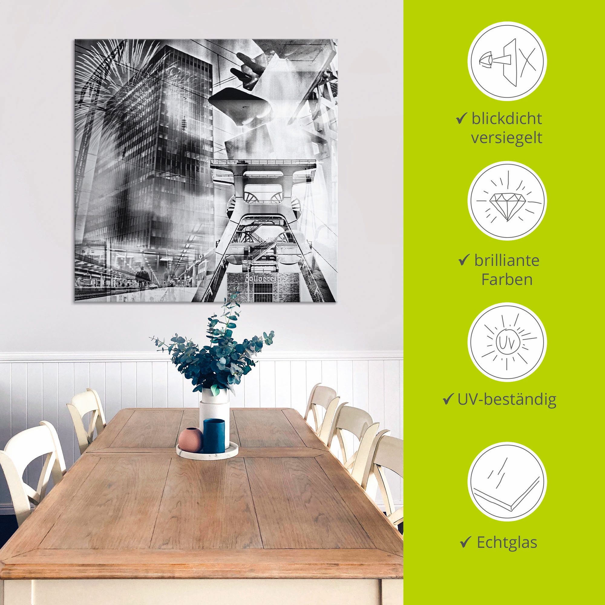 Artland Print op glas Essen skyline abstracte collage III