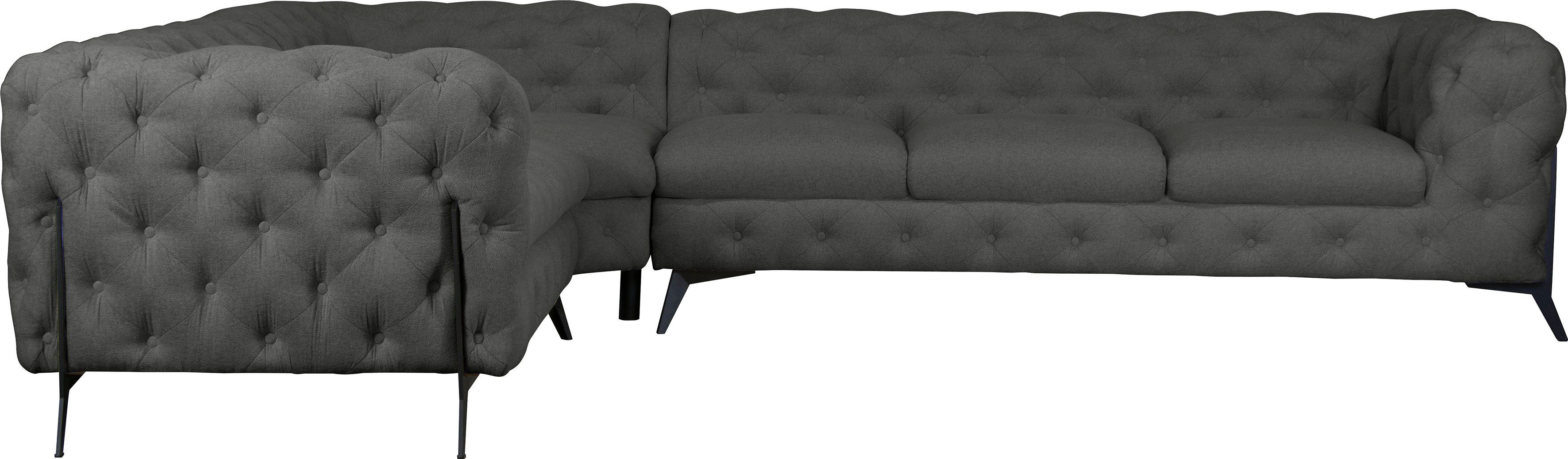 Leonique Chesterfield-bank Amaury L-vorm grote hoekbank, chesterfield-look, breedte 323 cm, kleur van de poten ter keuze