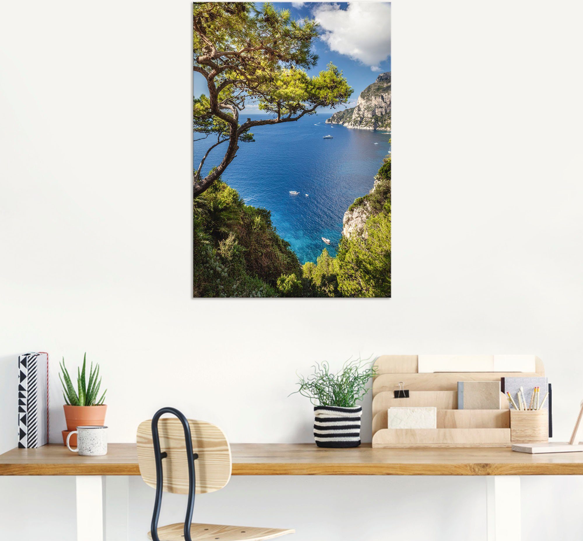 Artland Artprint Punta de Masullo, eiland capri, Italië als artprint van aluminium, artprint voor buiten, artprint op linnen, poster, muursticker