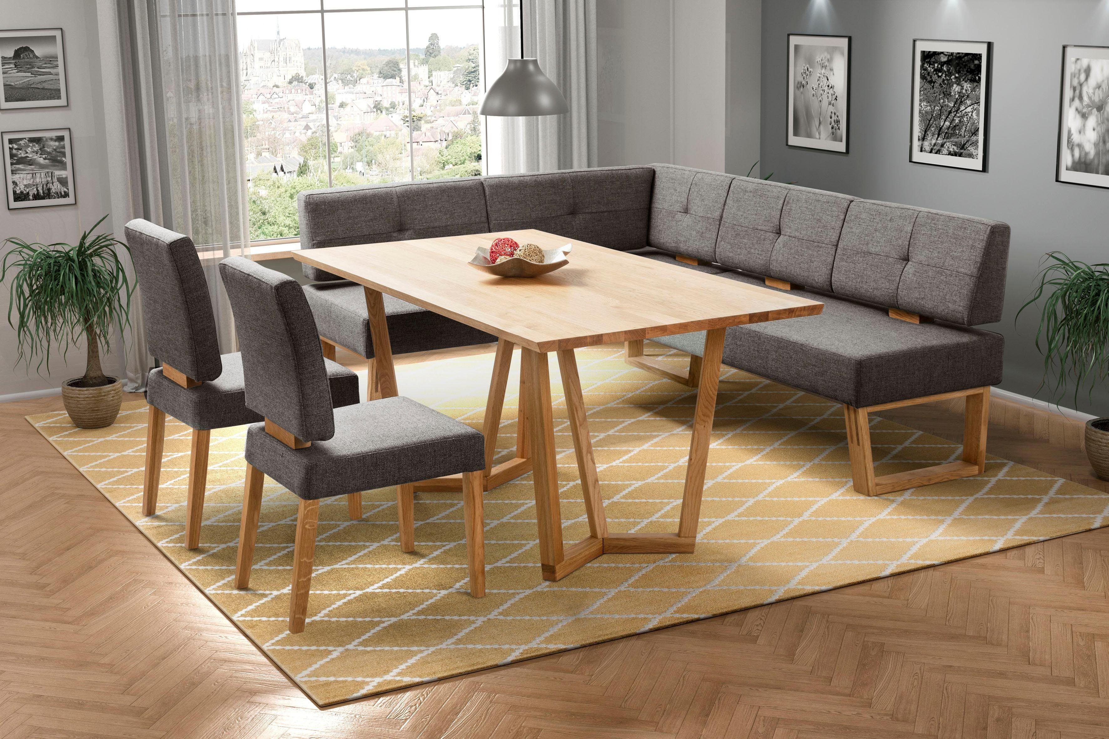 Home affaire Eetkamerstoel Ponza gestoffeerde stoel Frame van massief geolied eiken, eetkamer bestseller (set, 2 stuks)