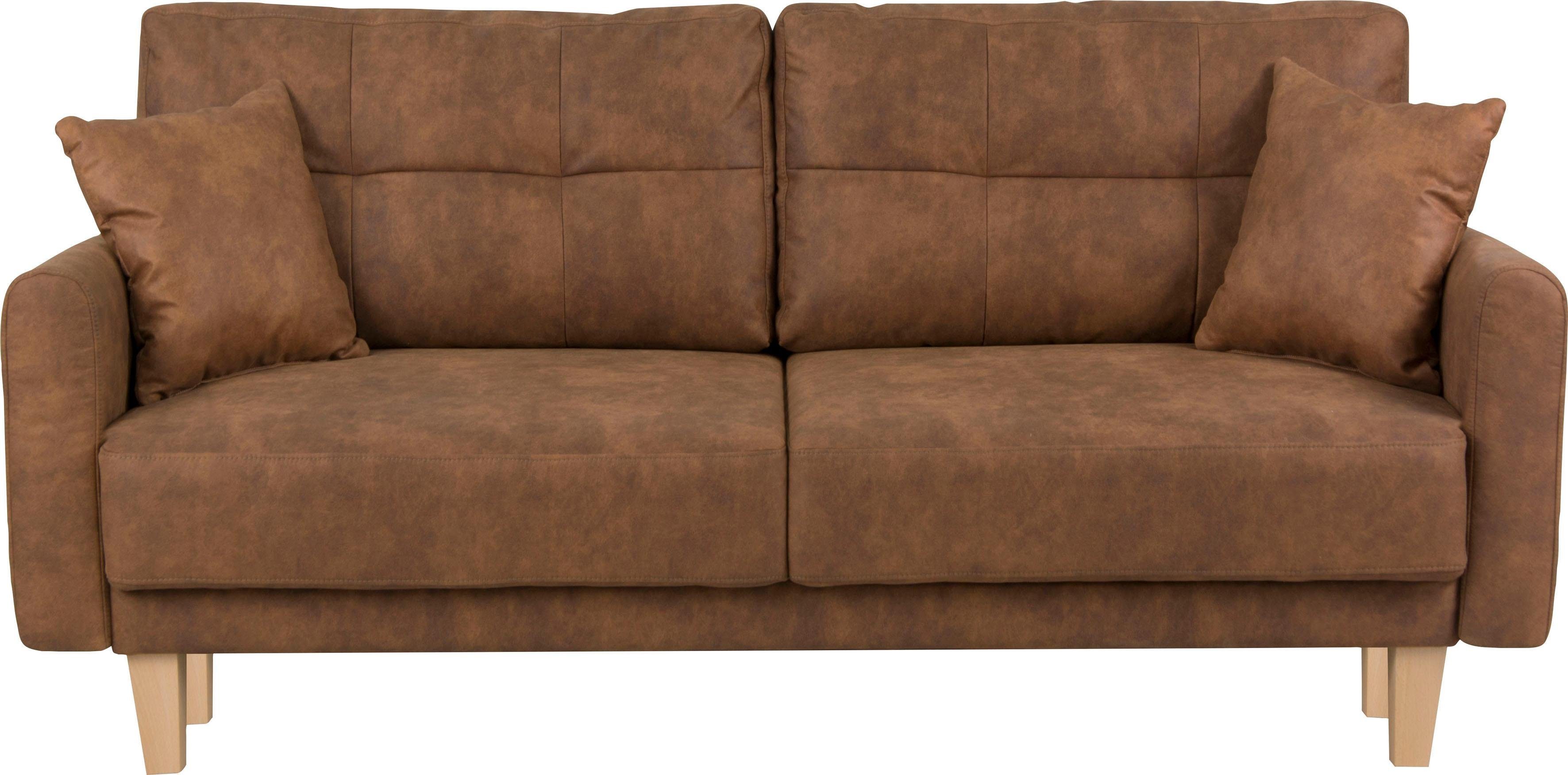 Home affaire 2-zitsbank TRIPLO met golfsysteem, afmetingen B/D/H: 165/100/89 cm Bank met stiksel in het ruggebied, incl. rugkussen en sierkussen
