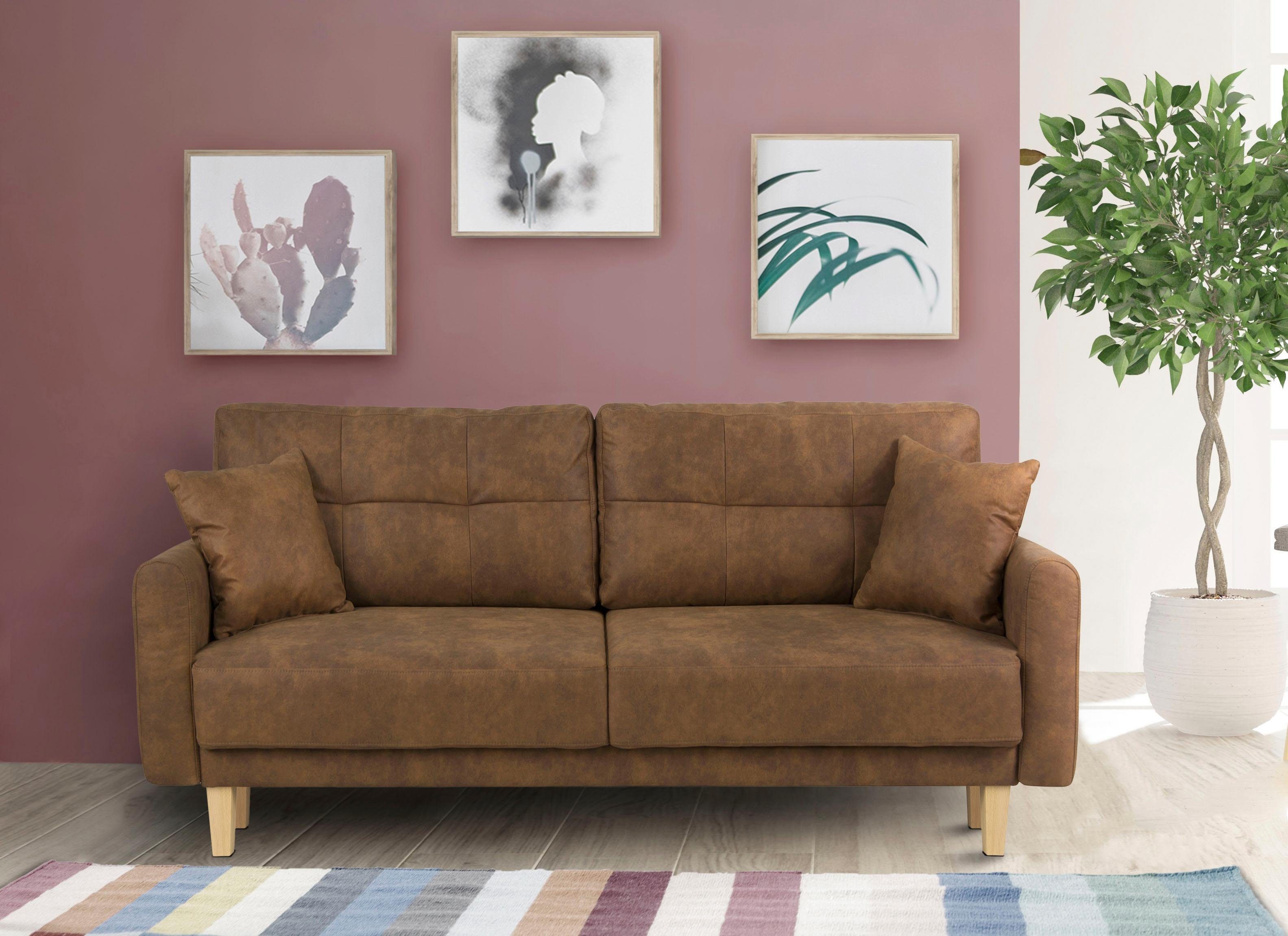 Home affaire 2-zitsbank TRIPLO met golfsysteem, afmetingen B/D/H: 165/100/89 cm Bank met stiksel in het ruggebied, incl. rugkussen en sierkussen