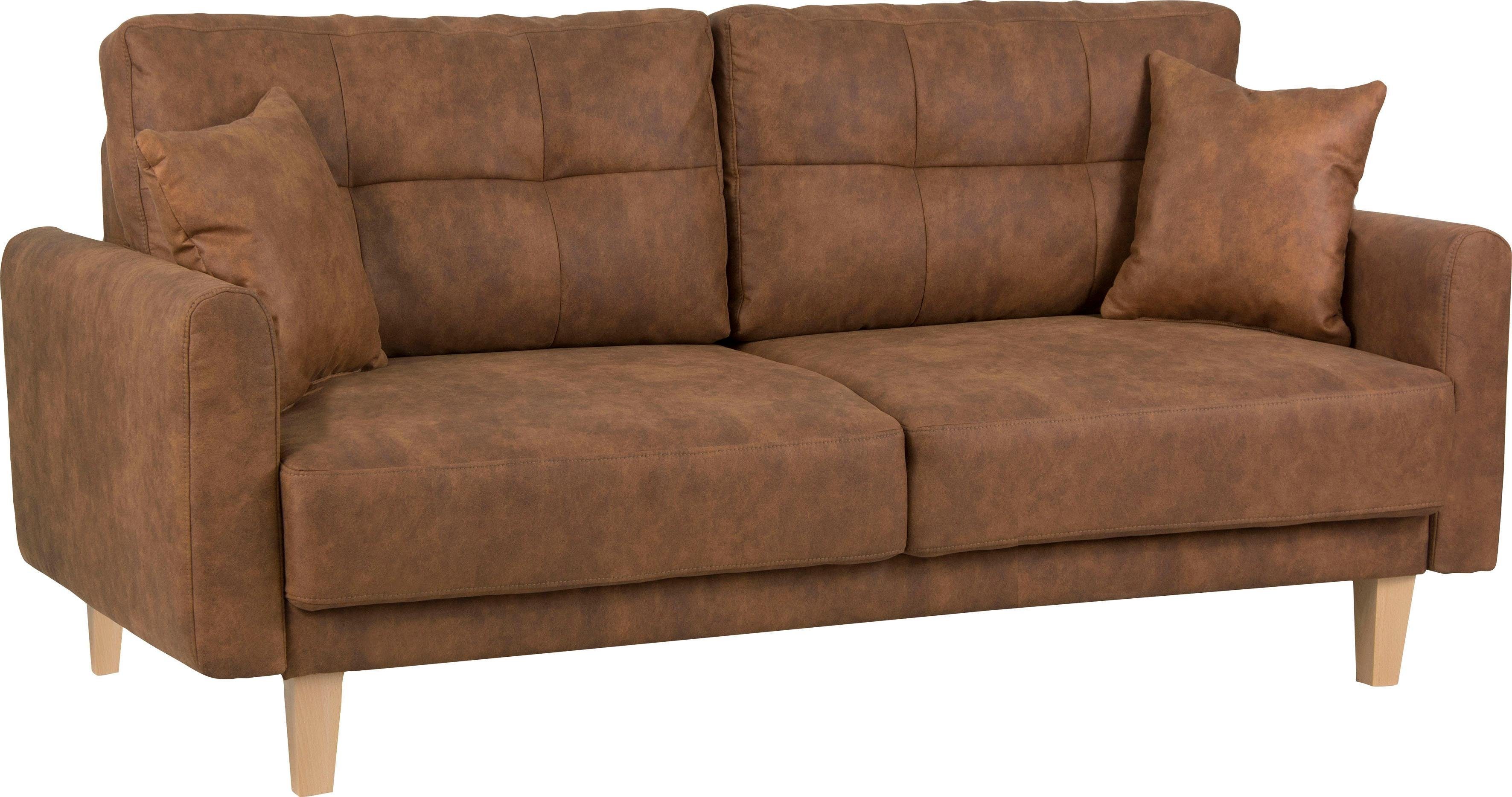 Home affaire 2-zitsbank TRIPLO met golfsysteem, afmetingen B/D/H: 165/100/89 cm Bank met stiksel in het ruggebied, incl. rugkussen en sierkussen