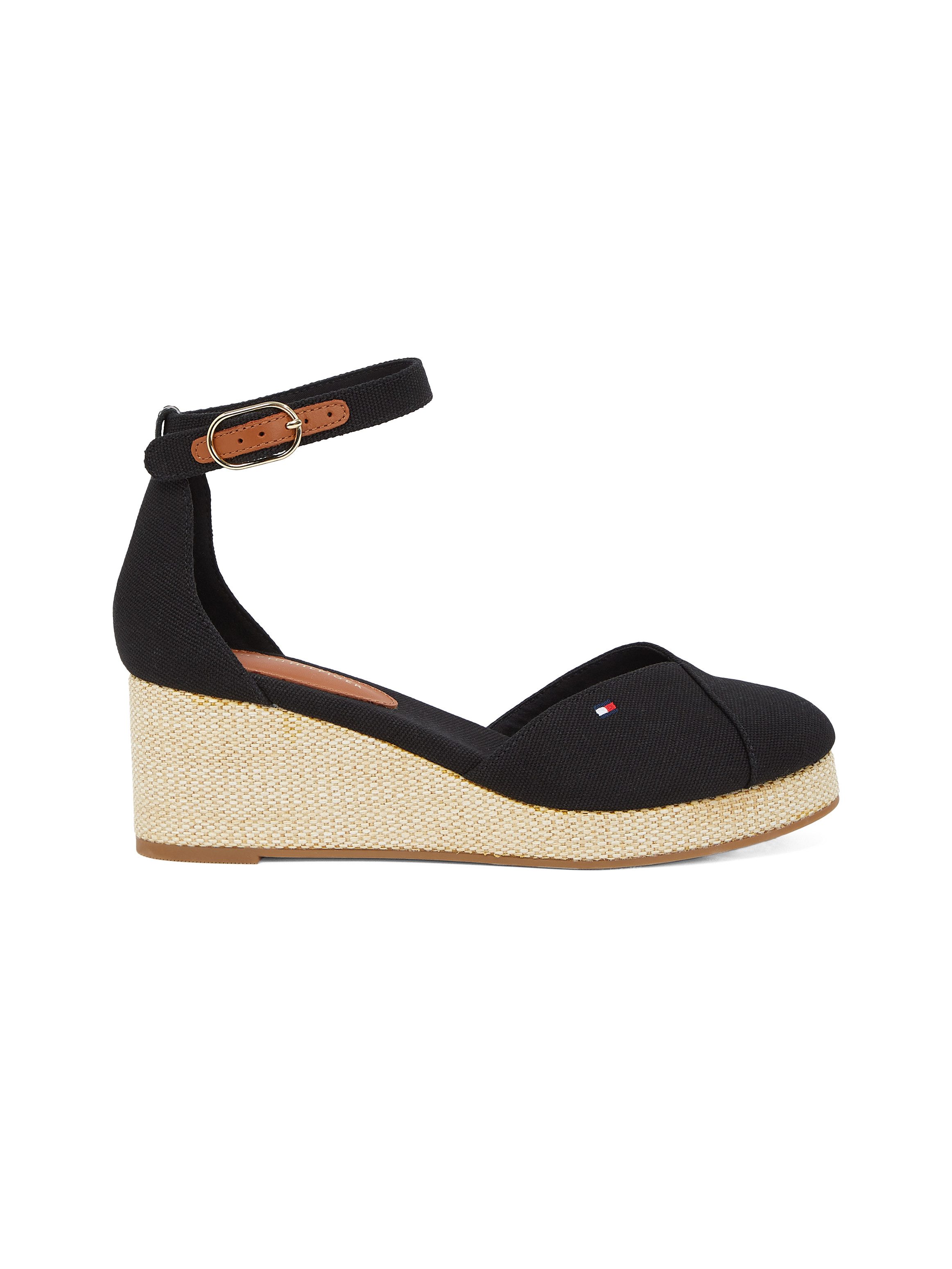 Tommy Hilfiger Sleehaksandaaltjes FLAG CLOSED TOE MID WEDGE ESPAD , bandjesandaal, zomerschoen met verstelbare gesp