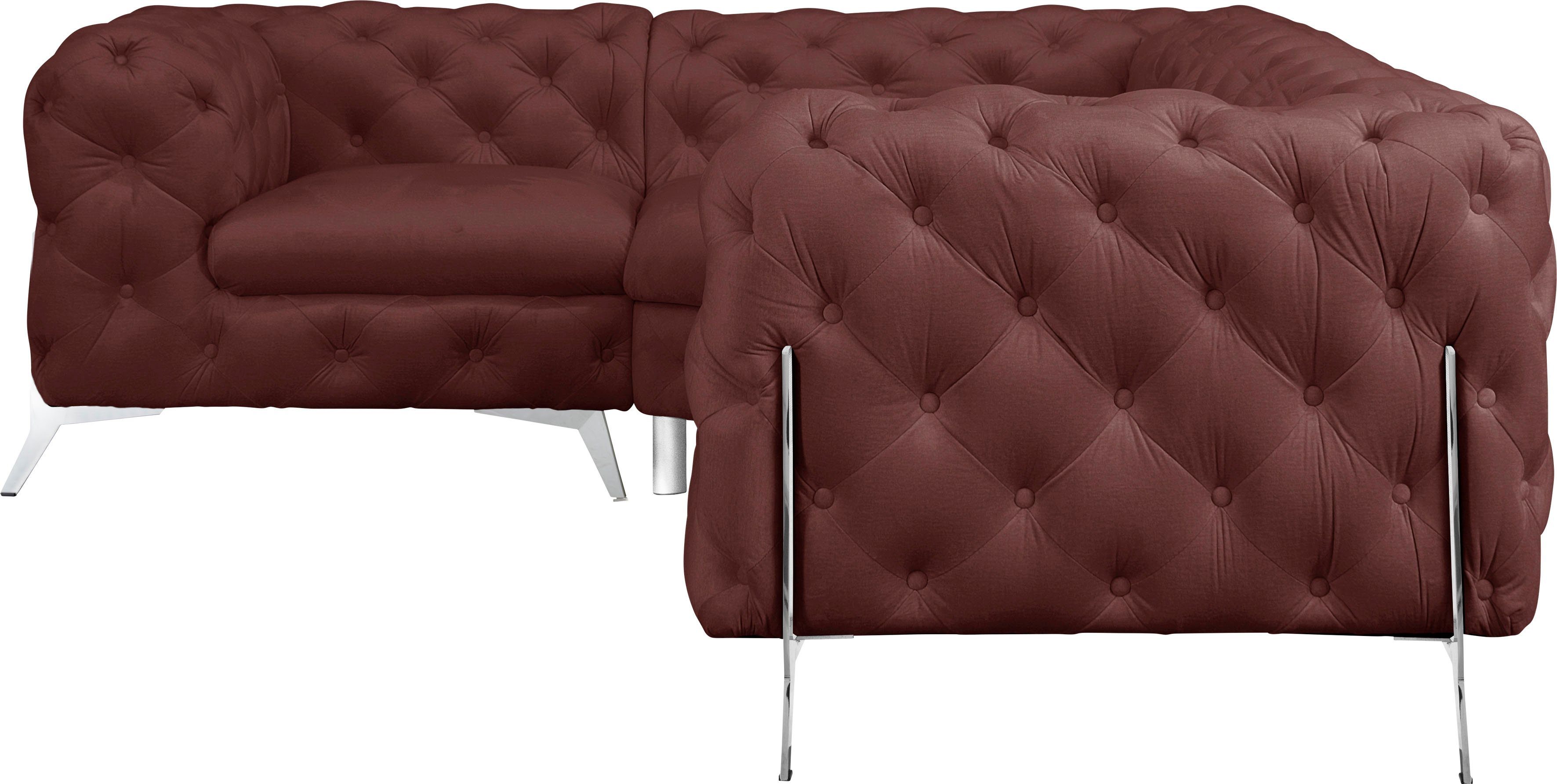 Leonique Chesterfield-bank Amaury L-vorm moderne chersterfield-look, breedte 262 cm, kleur van de poten ter keuze