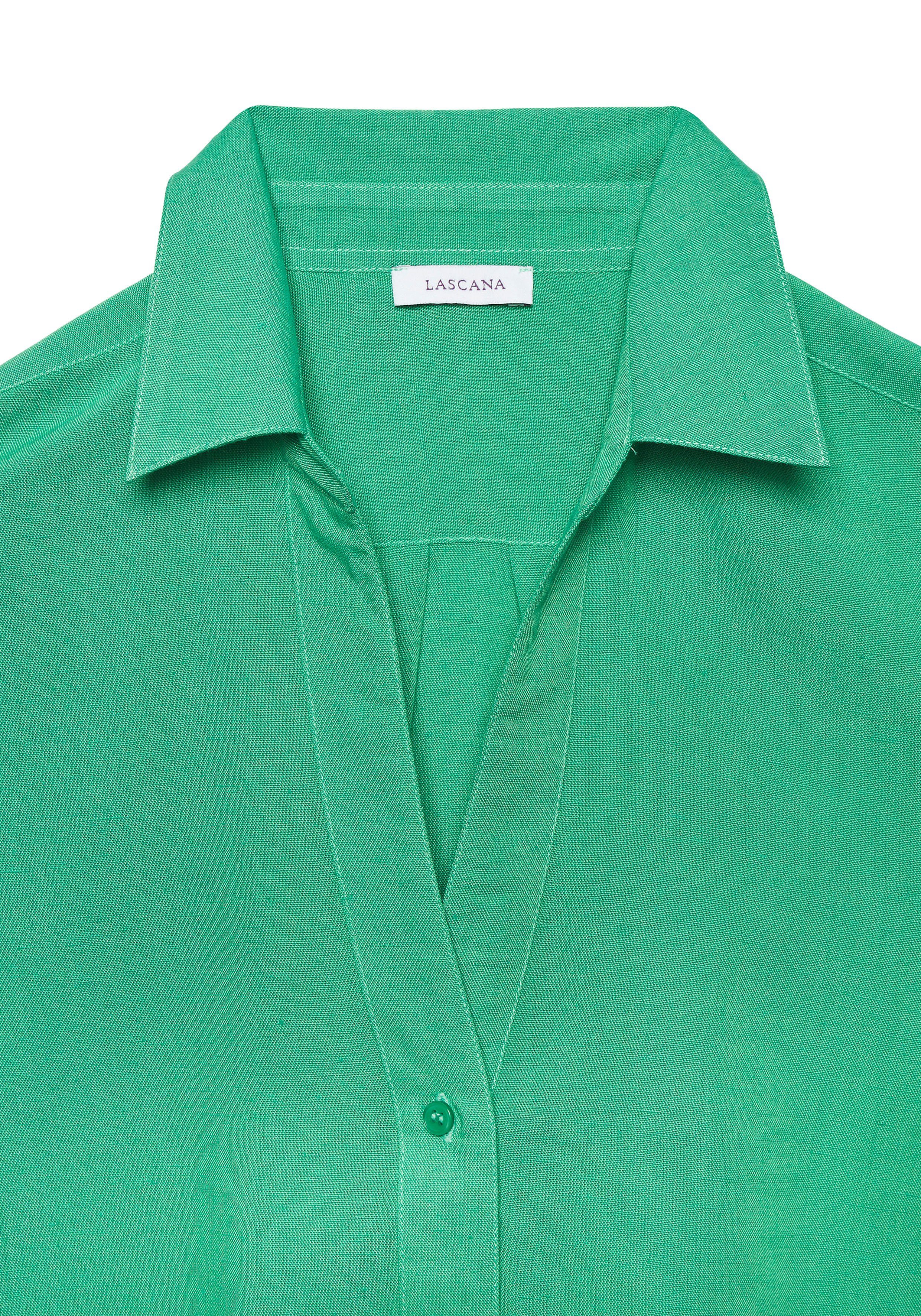 Lascana Overhemdblouse van linnenmix, damesblouse met overhemdkraag en knoopsluiting