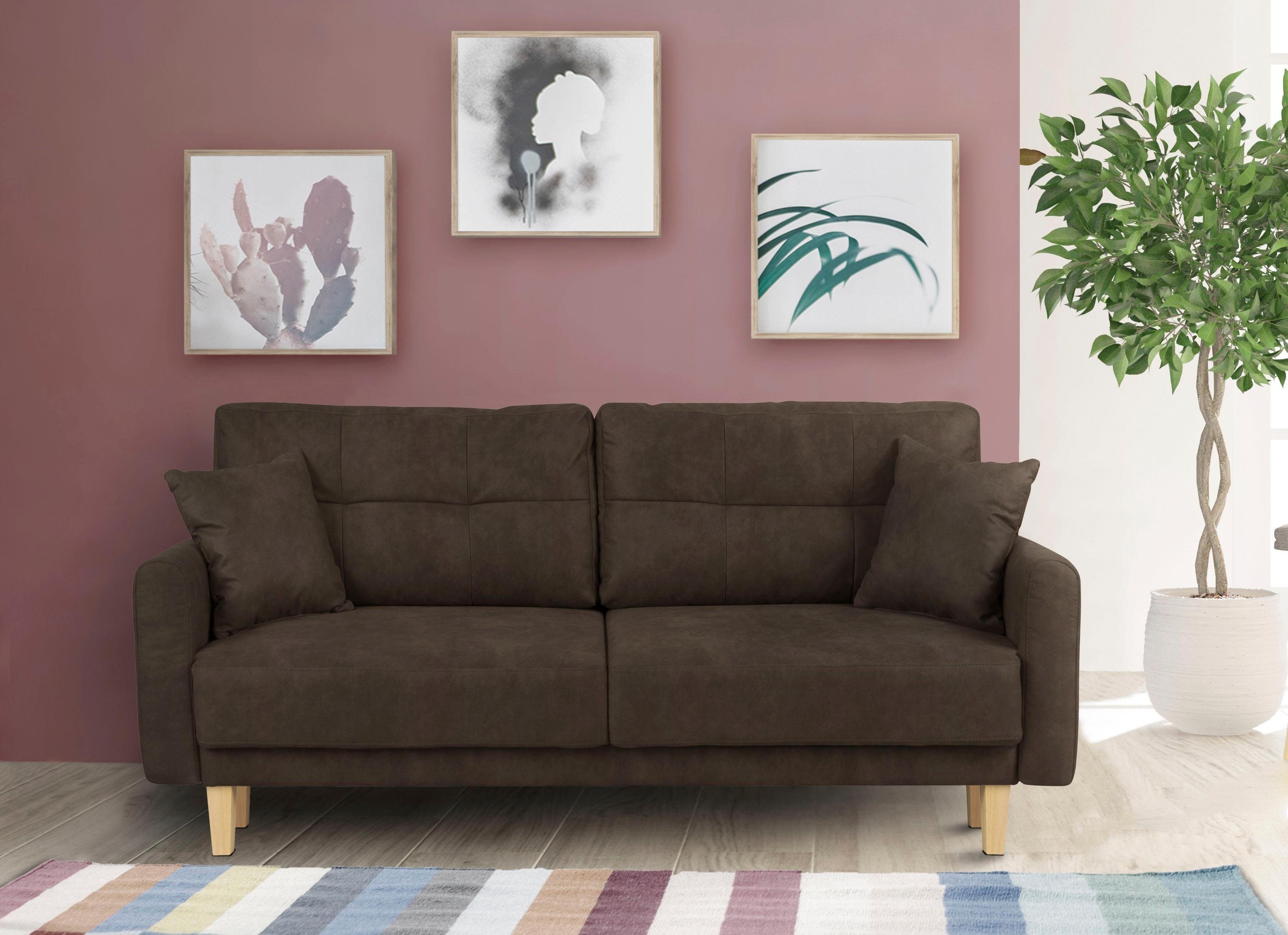Home affaire 2-zitsbank TRIPLO met golfsysteem, afmetingen B/D/H: 165/100/89 cm Bank met stiksel in het ruggebied, incl. rugkussen en sierkussen