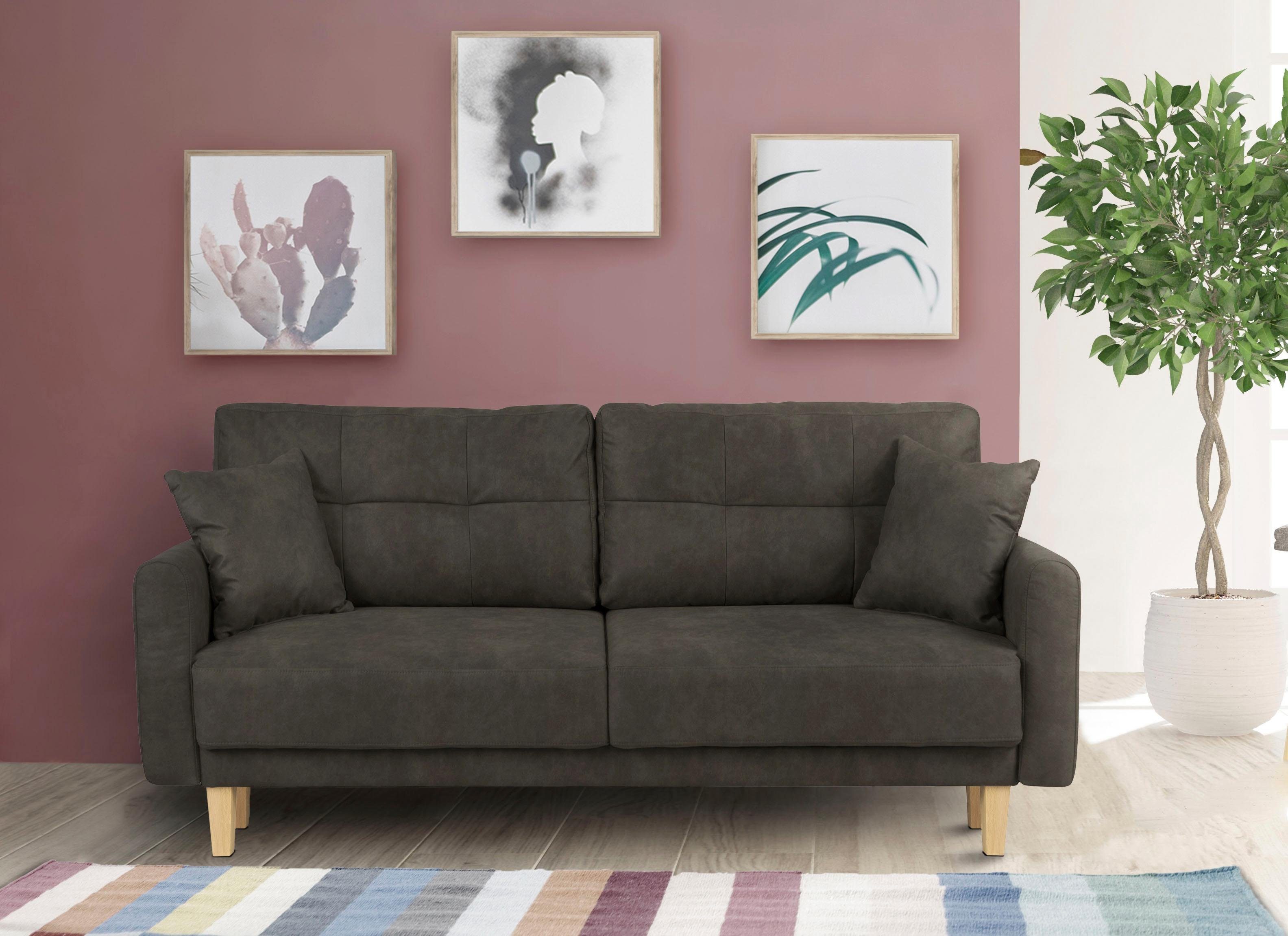 Home affaire 2-zitsbank TRIPLO met golfsysteem, afmetingen B/D/H: 165/100/89 cm Bank met stiksel in het ruggebied, incl. rugkussen en sierkussen