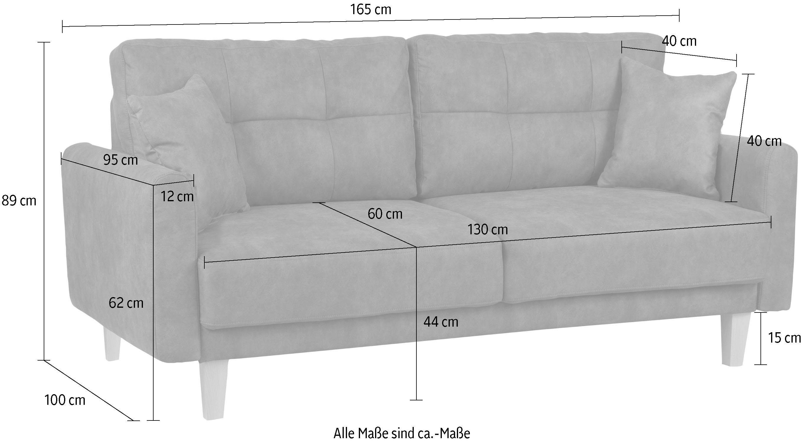 Home affaire 2-zitsbank TRIPLO met golfsysteem, afmetingen B/D/H: 165/100/89 cm Bank met stiksel in het ruggebied, incl. rugkussen en sierkussen